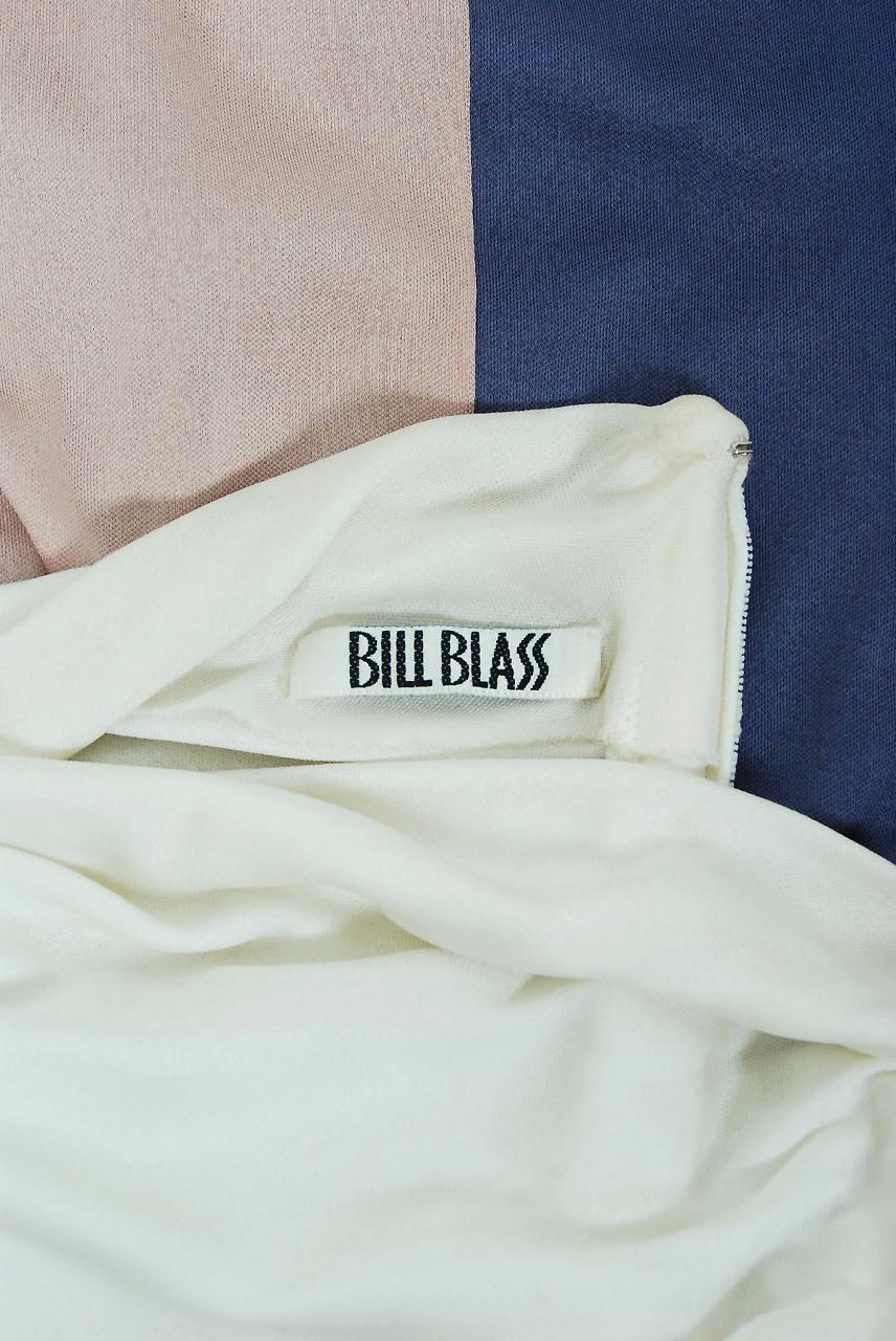 Vintage 1970's Bill Blass Ivory Blush Blue Jersey Strapless Draped Disco Dress 1