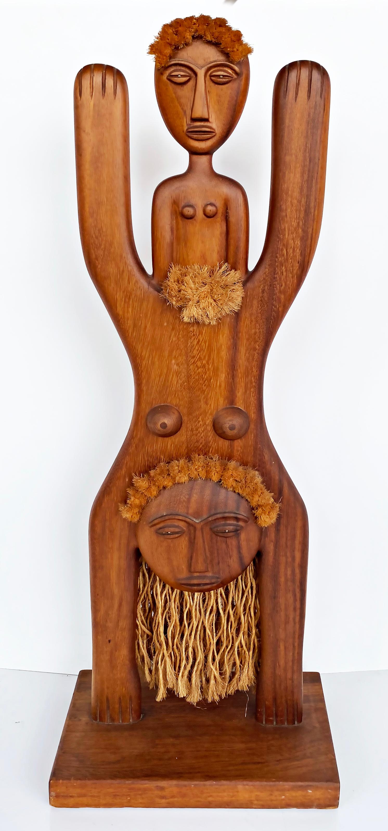 American  1978 Carved Wood Fertility Sculpture by Edwin Scheier, Signed For Sale