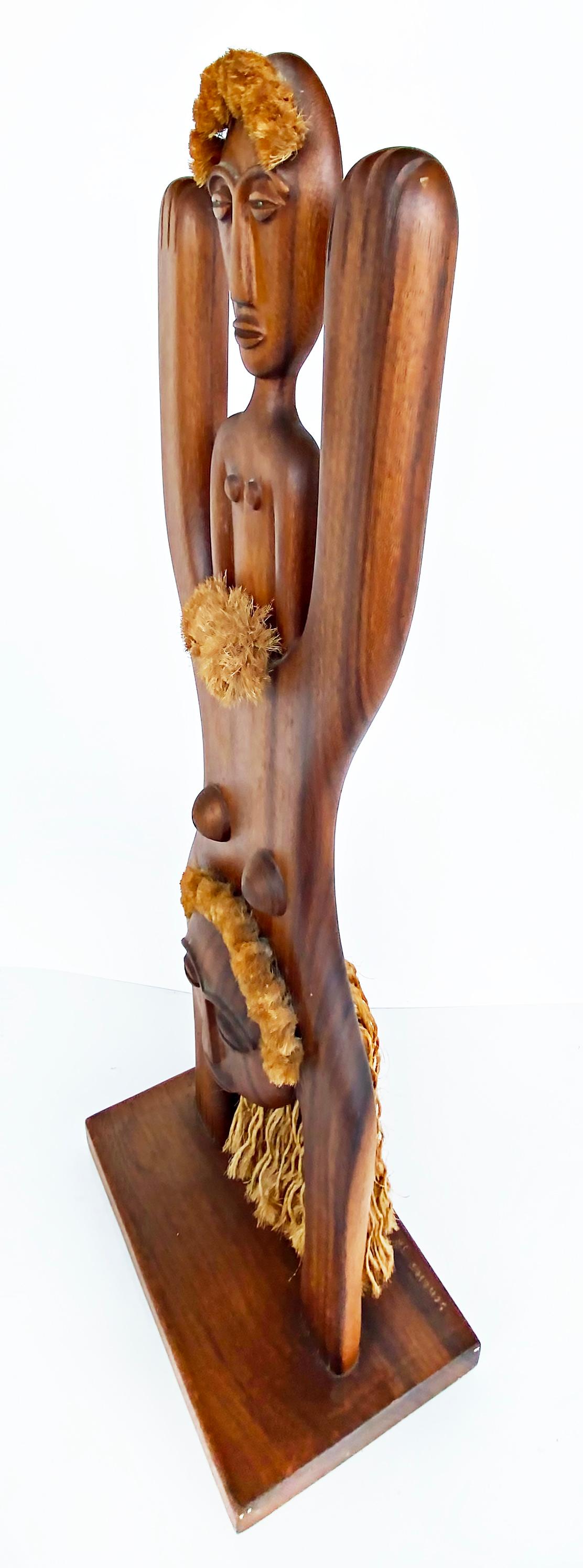  1978 Carved Wood Fertility Sculpture by Edwin Scheier, Signed In Good Condition For Sale In Miami, FL