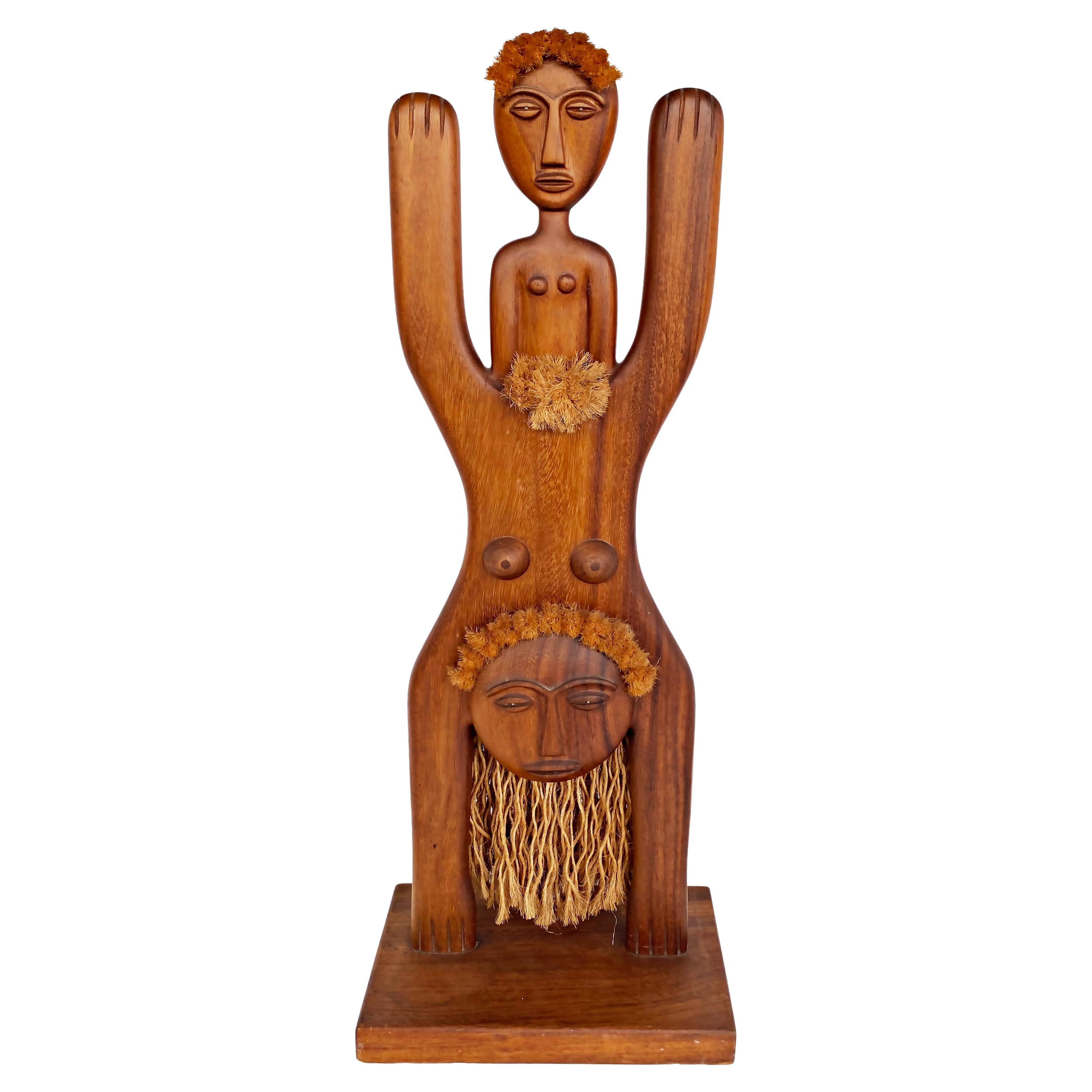  Geschnitzte Fertility-Skulptur aus Holz von Edwin Scheier, signiert, 1978