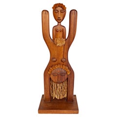 Retro  1978 Carved Wood Fertility Sculpture by Edwin Scheier, Signed