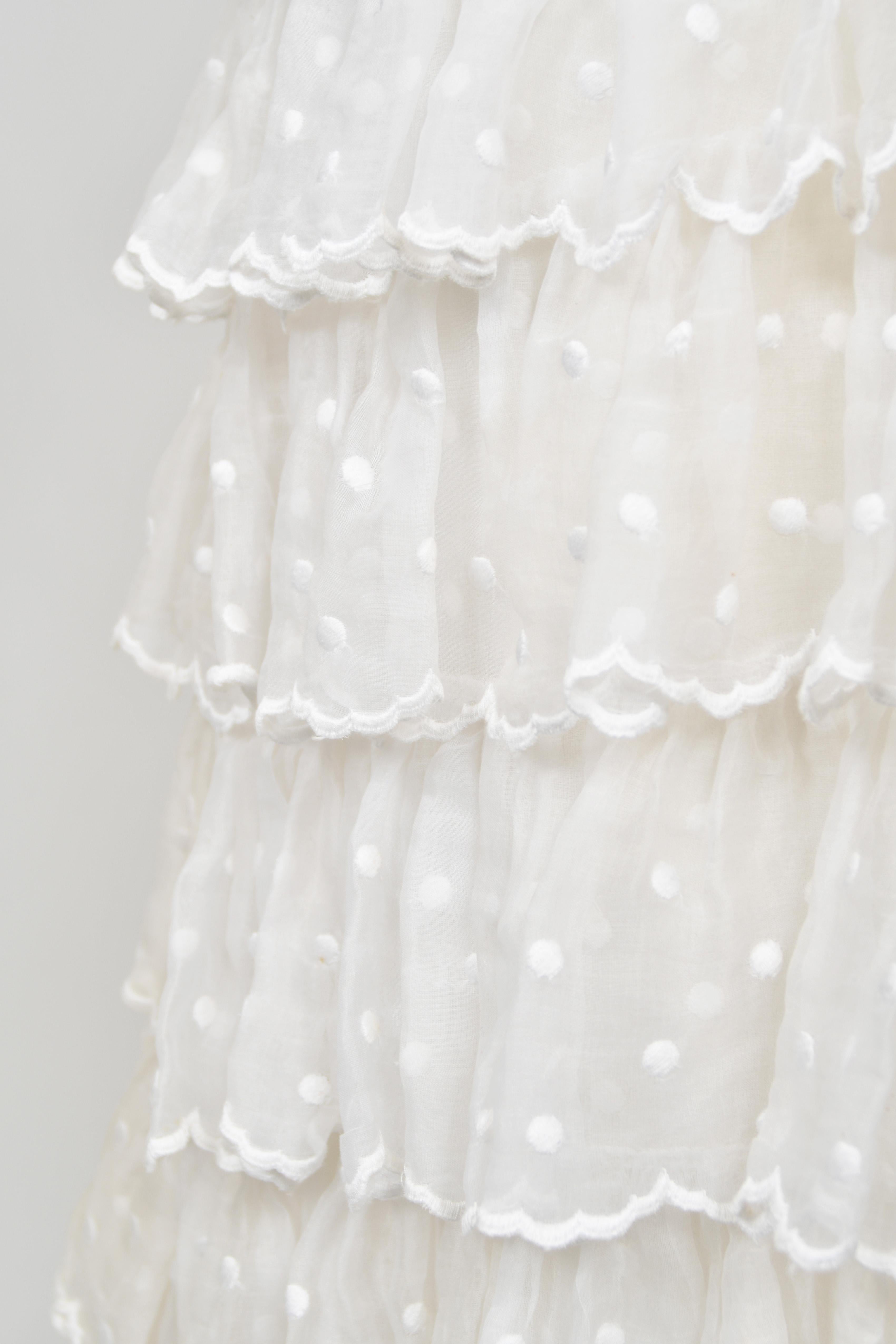 1975 Chanel Haute Couture Embroidered Organza Off-Shoulder Tiered Bridal Gown 8