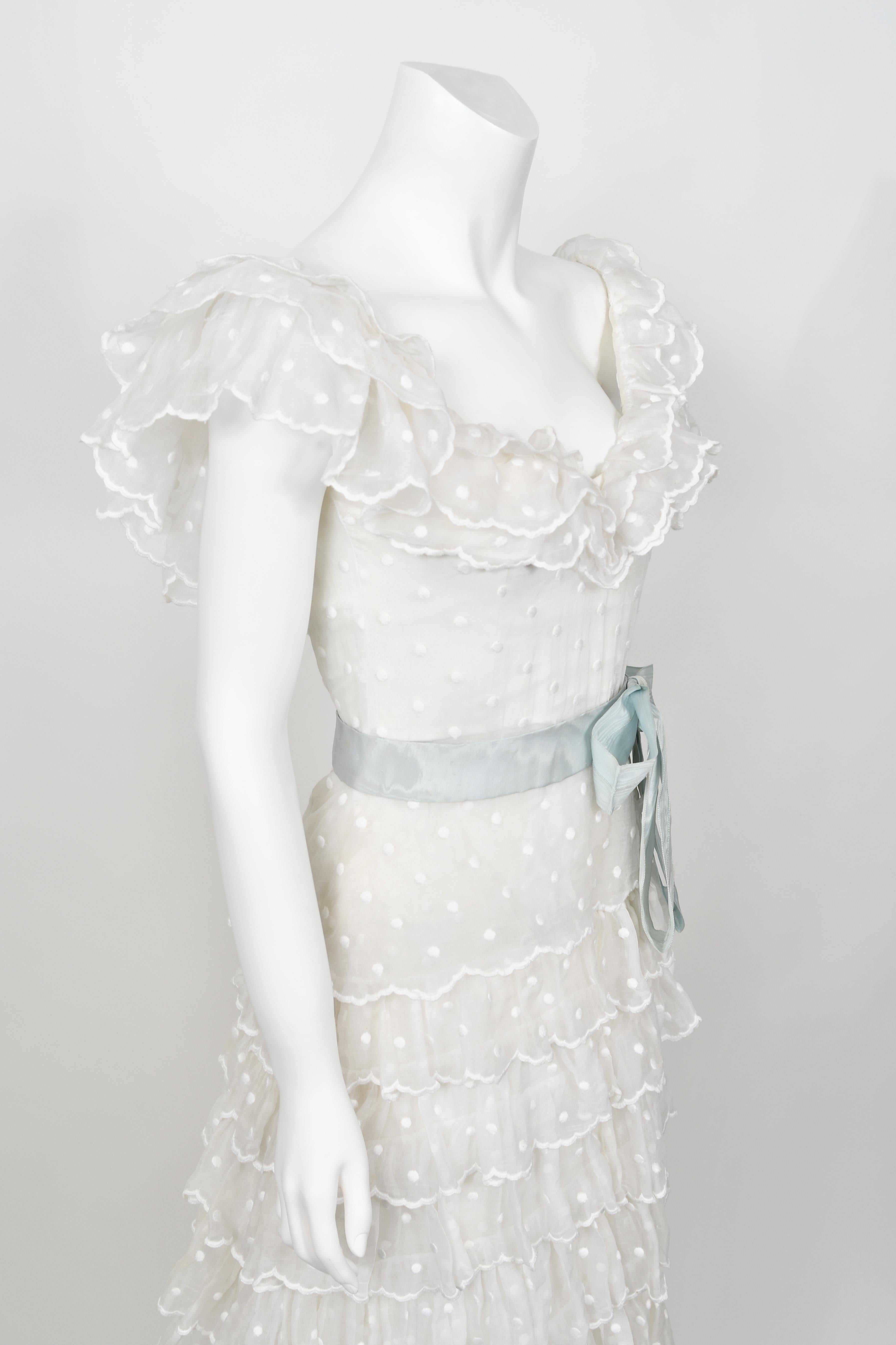 1975 Chanel Haute Couture Embroidered Organza Off-Shoulder Tiered Bridal Gown 10