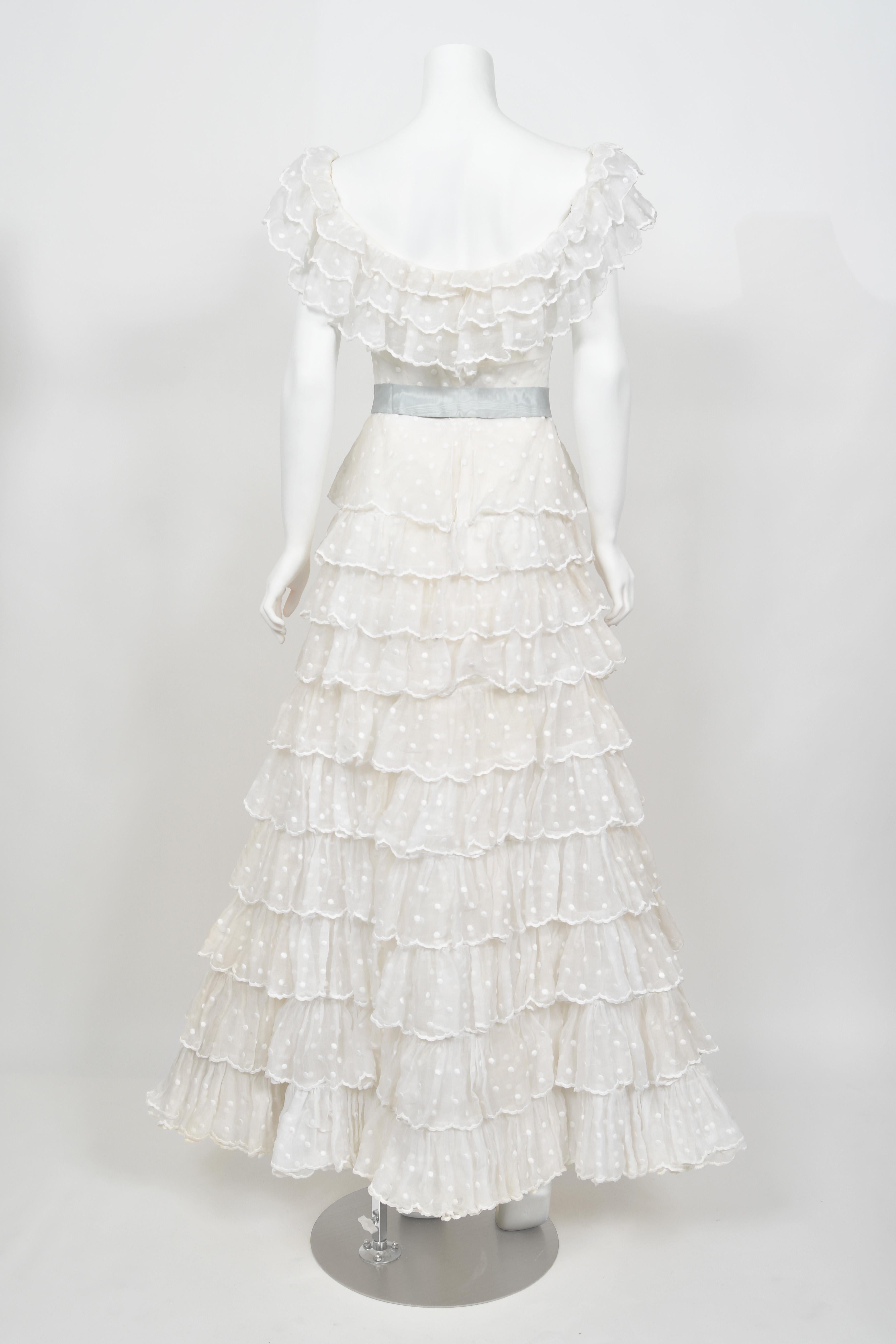 1975 Chanel Haute Couture Embroidered Organza Off-Shoulder Tiered Bridal Gown 11