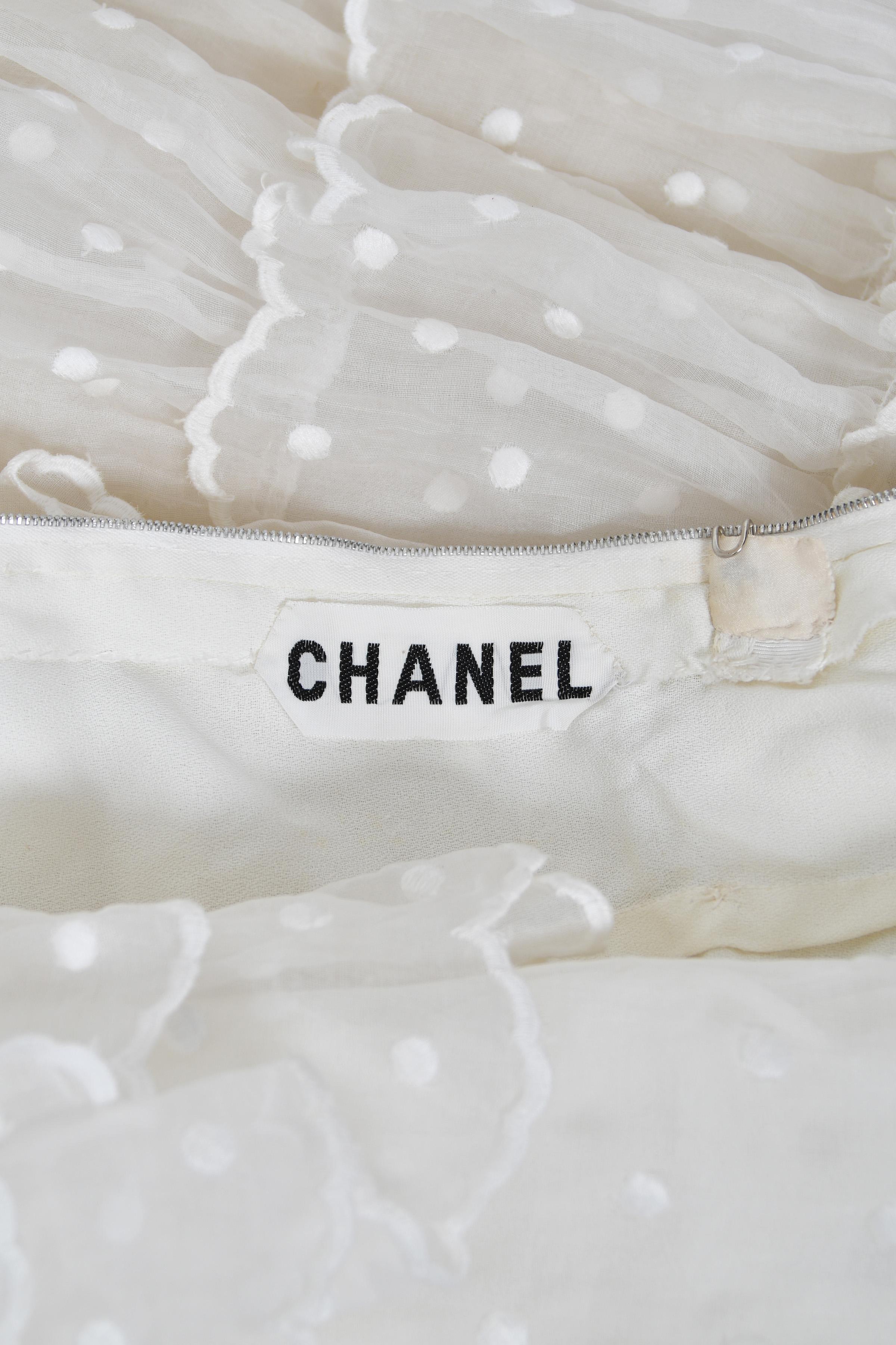 1975 Chanel Haute Couture Embroidered Organza Off-Shoulder Tiered Bridal Gown 16