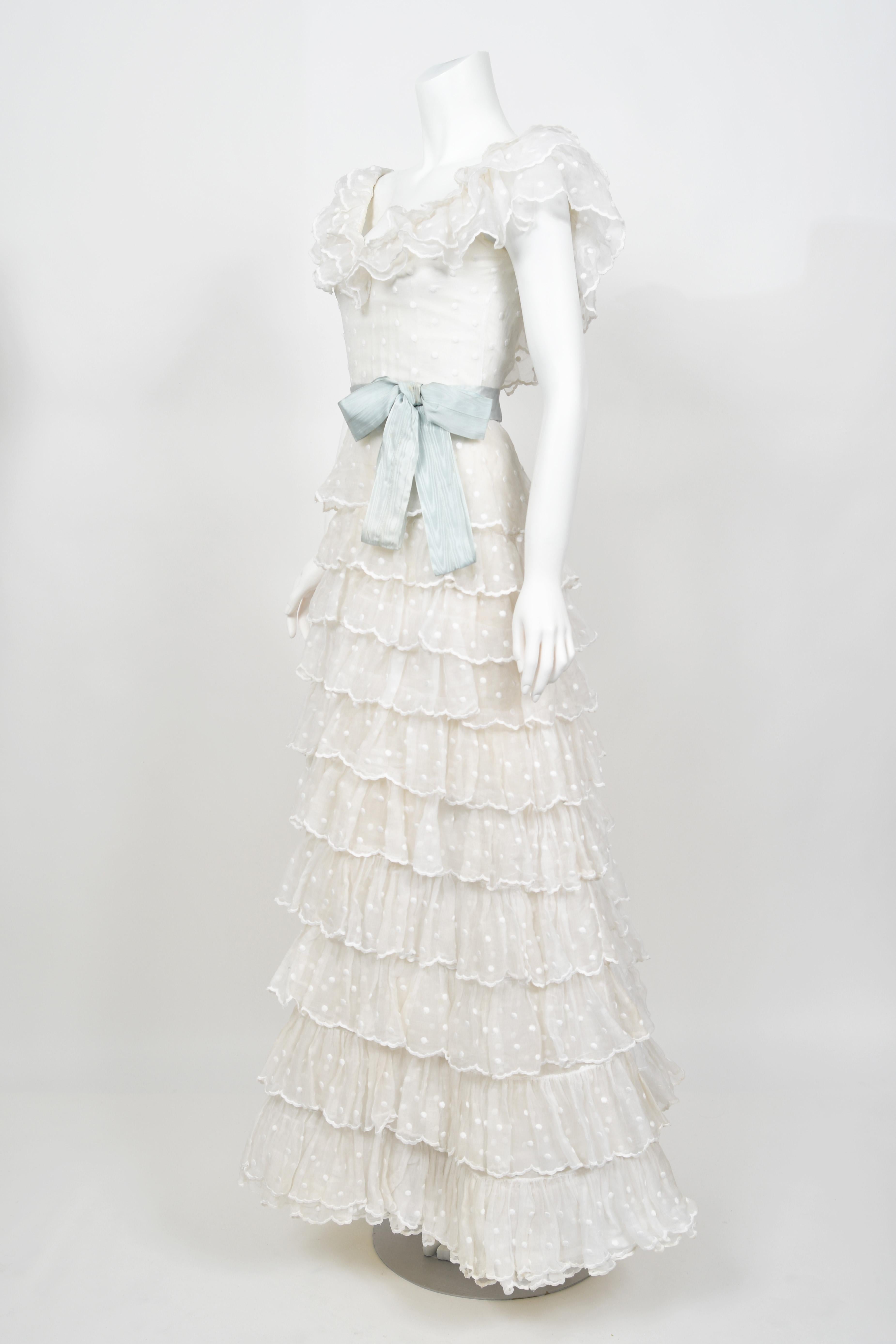 1975 Chanel Haute Couture Embroidered Organza Off-Shoulder Tiered Bridal Gown 2