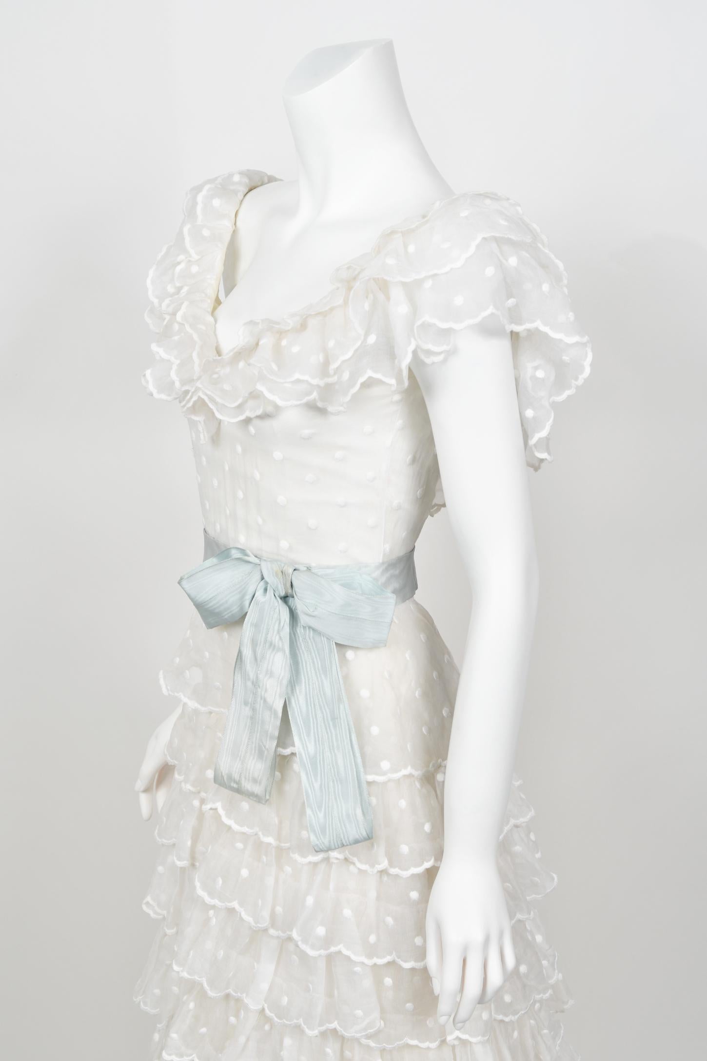 1975 Chanel Haute Couture Embroidered Organza Off-Shoulder Tiered Bridal Gown 3