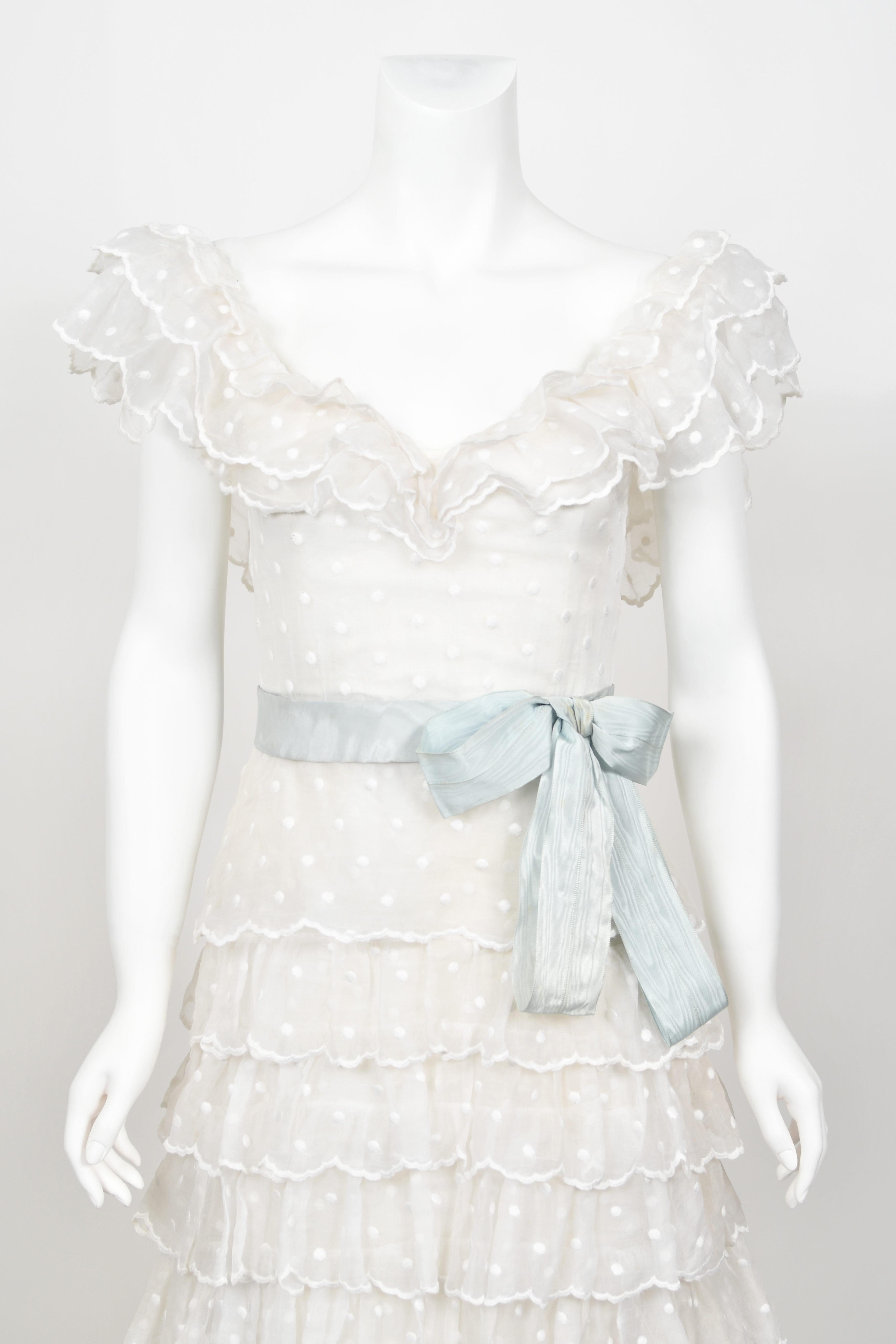 1975 Chanel Haute Couture Embroidered Organza Off-Shoulder Tiered Bridal Gown 6