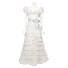 1975 Chanel Haute Couture Embroidered Organza Off-Shoulder Tiered Bridal Gown