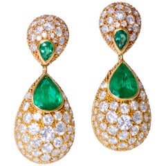 1978 Charles de Temple, London, Diamond, Emerald and Gold Day or Night Earrings