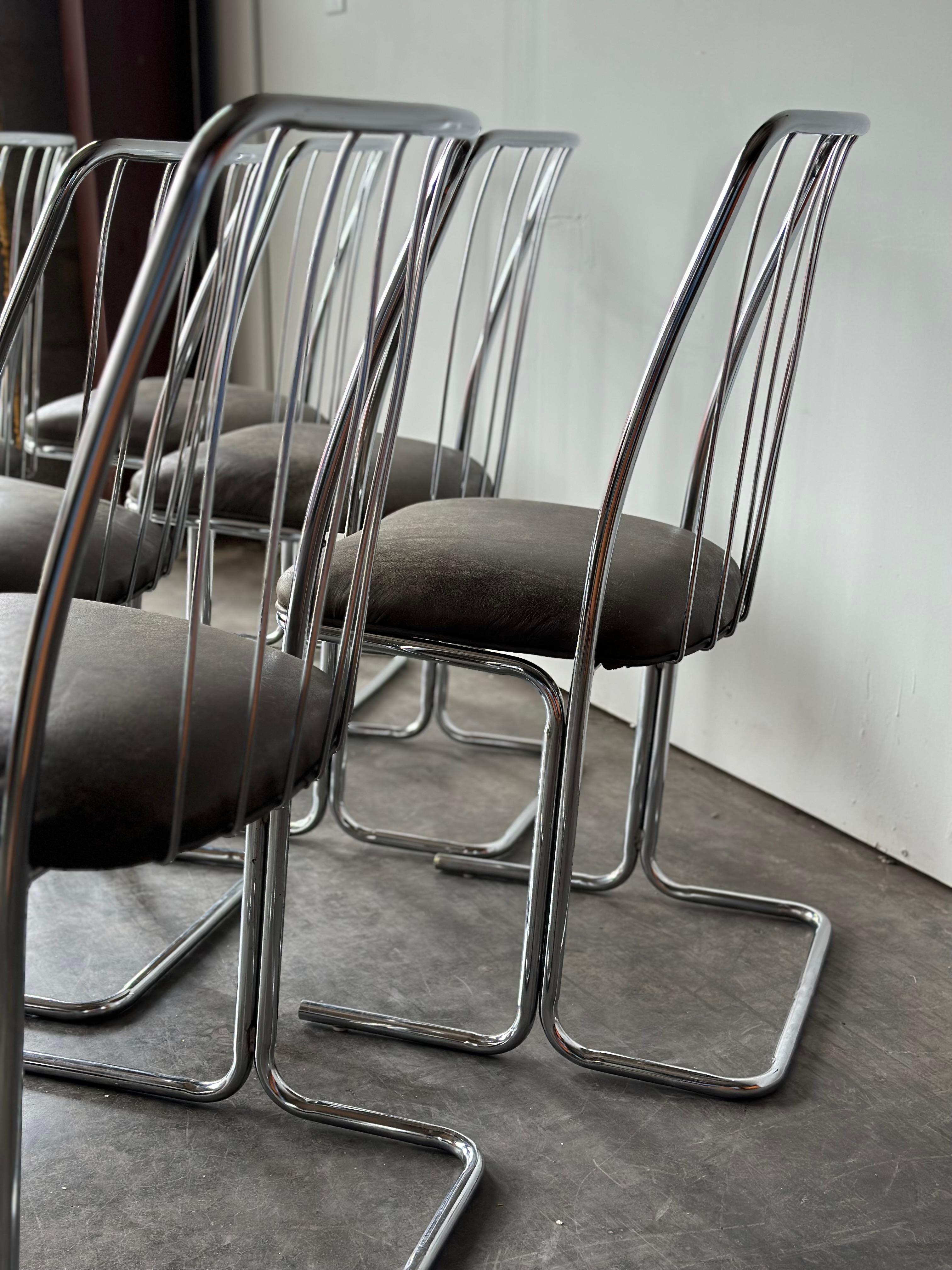 1978 Daystrom Chrome Metal Cantilevered Chairs with Leather Seats In Good Condition In Nashville, TN