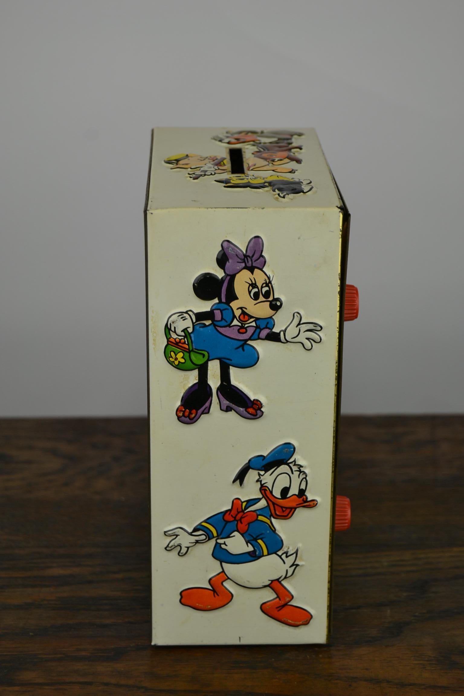 1978 Disney Mickey's Tin Coin Bank, Bank Safe Toy 1