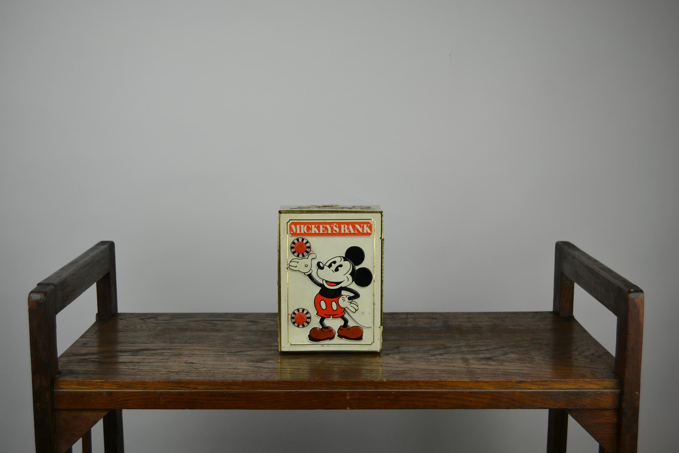 1978 Disney Mickey's Tin Coin Bank, Bank Safe Toy 6