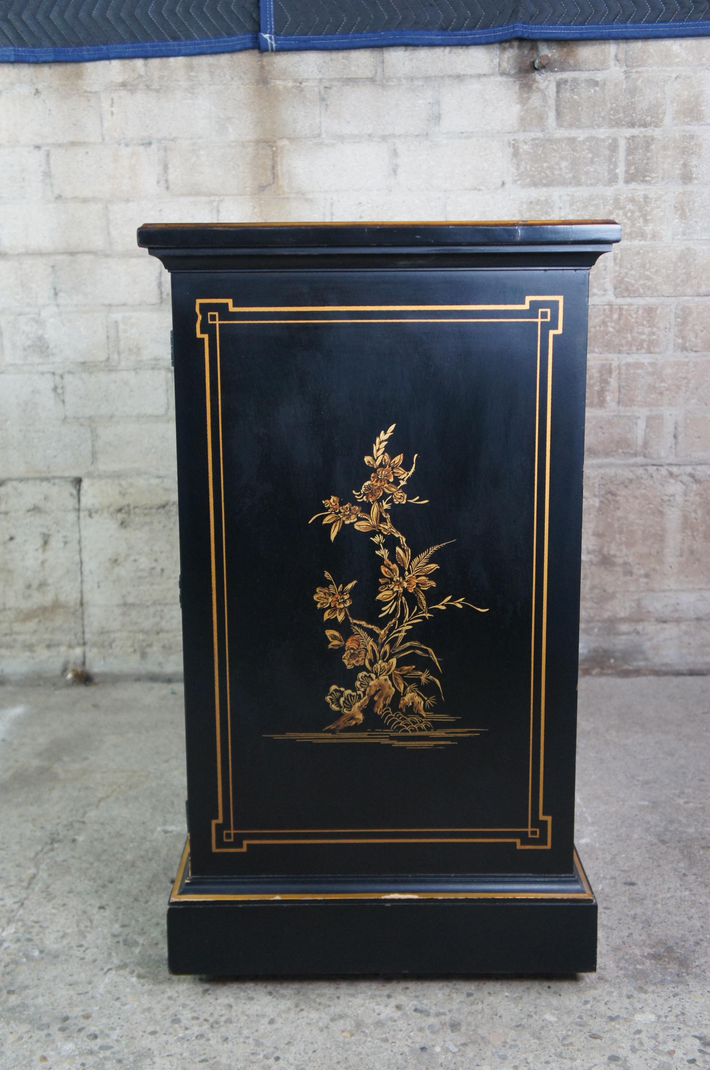 1978 Drexel Et Cetera Asian Black Lacquer Chinoiserie Buffet Rolling Dry Bar 4