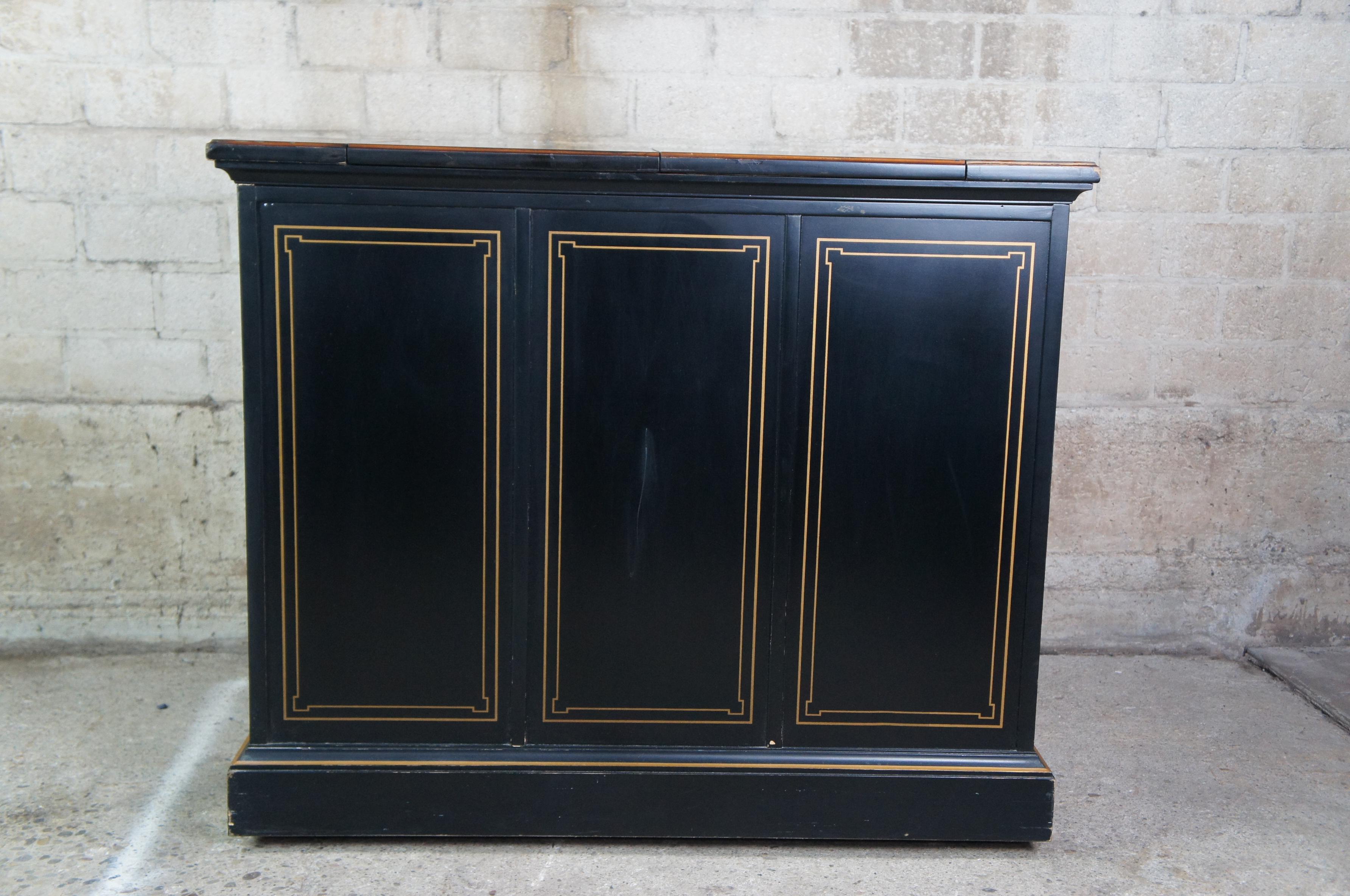 1978 Drexel Et Cetera Asian Black Lacquer Chinoiserie Buffet Rolling Dry Bar 5