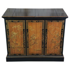 1978 Drexel Et Cetera Asian Black Lacquer Chinoiserie Buffet Rolling Dry Bar