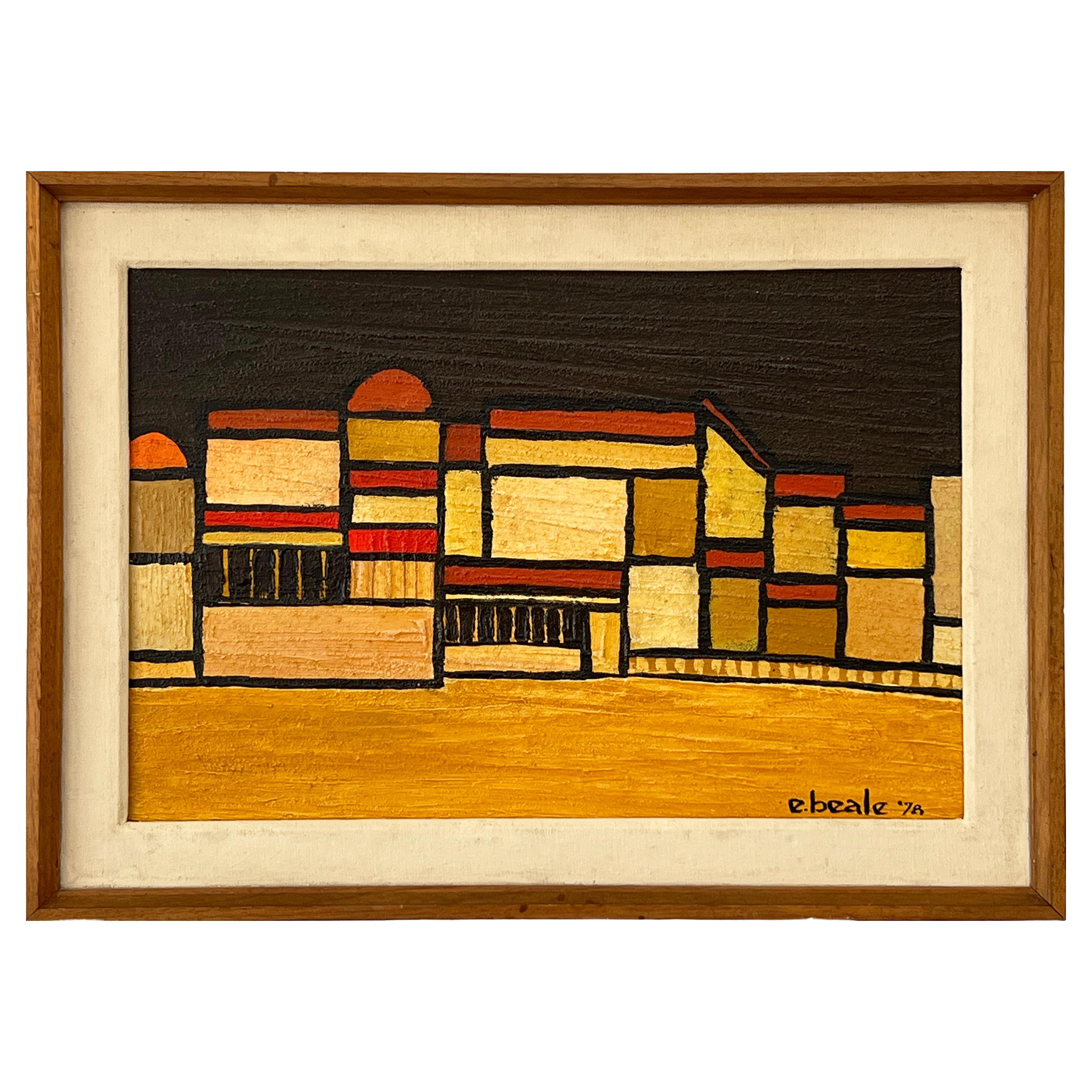 1978  E. Beal Abstract Modernist Architectural Oil Painting