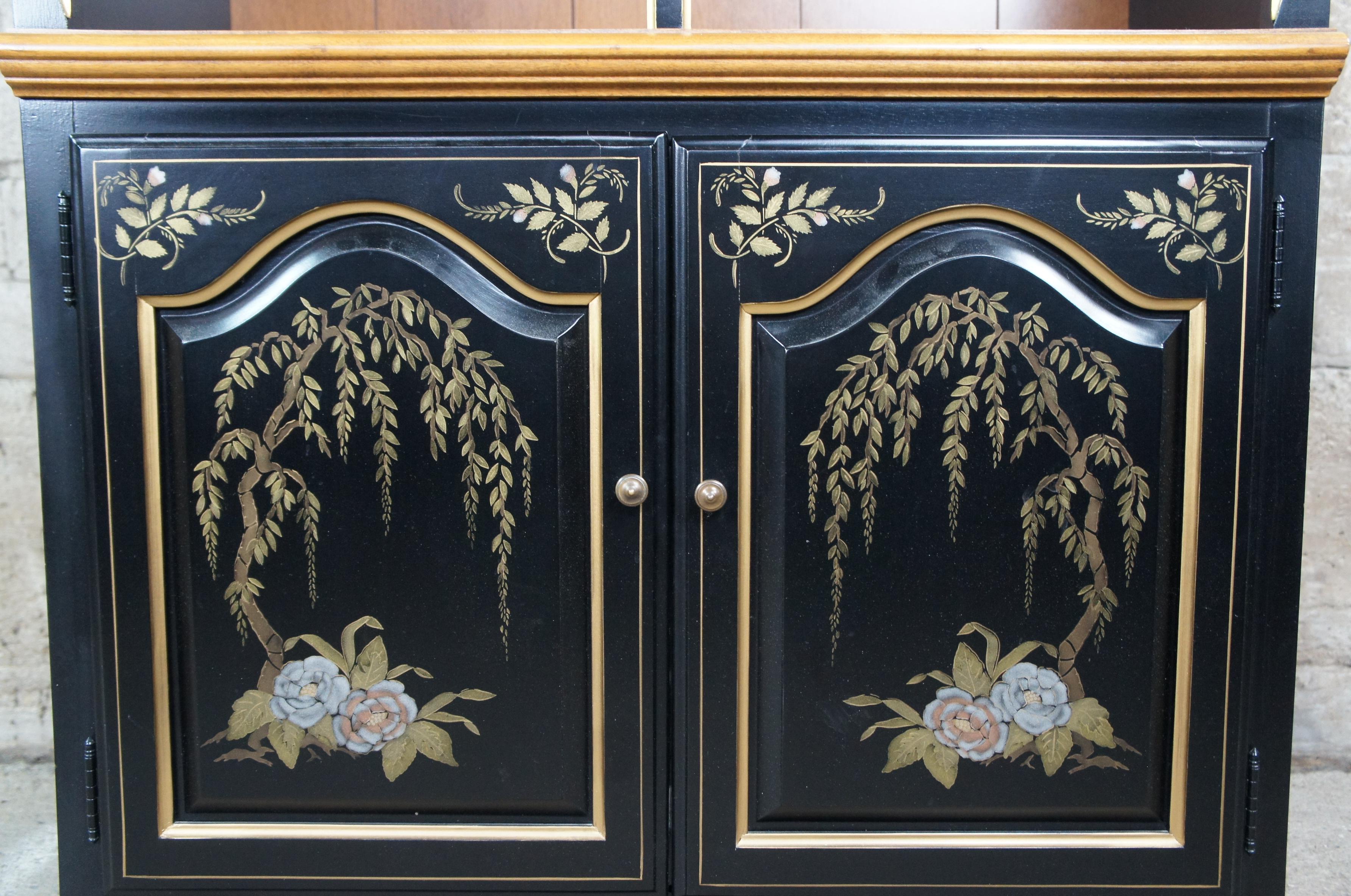1978 Ethan Allen Chinoiserie Black Lacquer Maple Library Bookcase 14-9026 In Good Condition In Dayton, OH