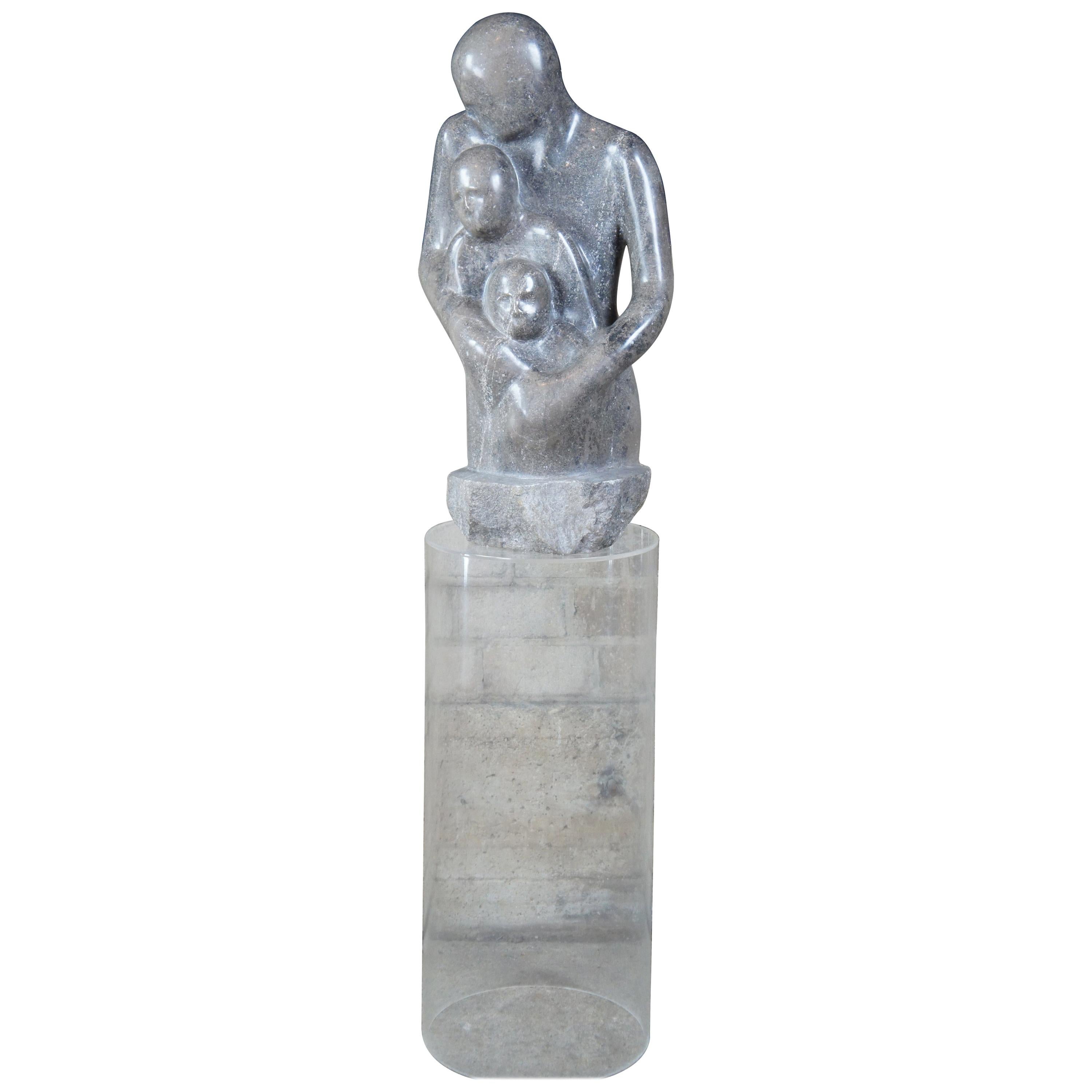 1978 G. Turner Figural Marble Sculpture and Lucite Stand Woman with Children For Sale