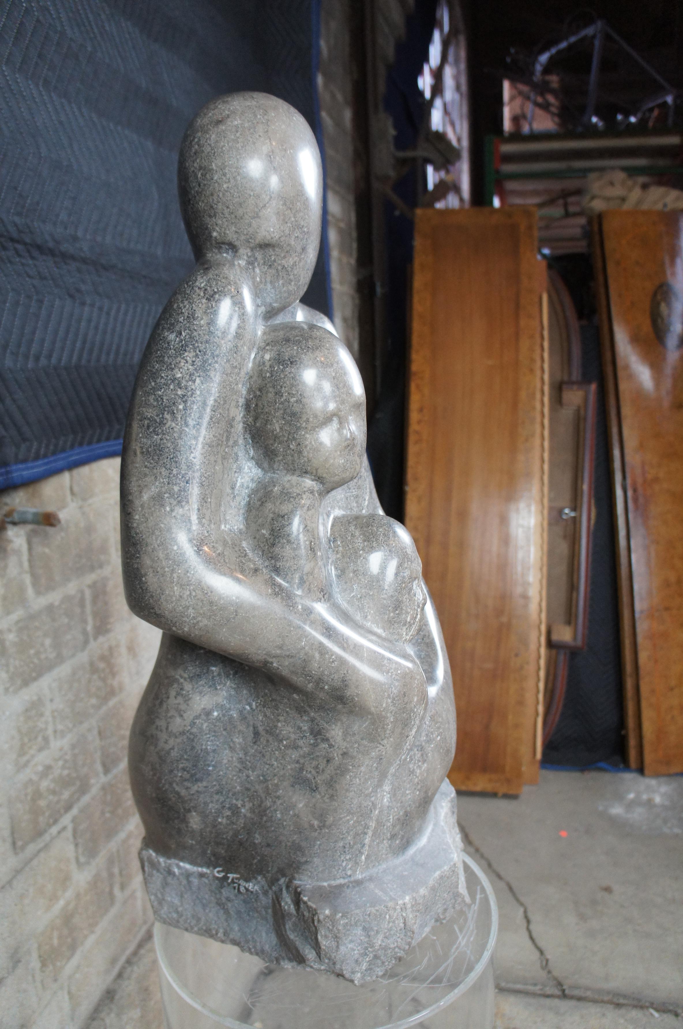 1978 G. Turner Figural Marble Sculpture and Lucite Stand Woman with Children For Sale 2