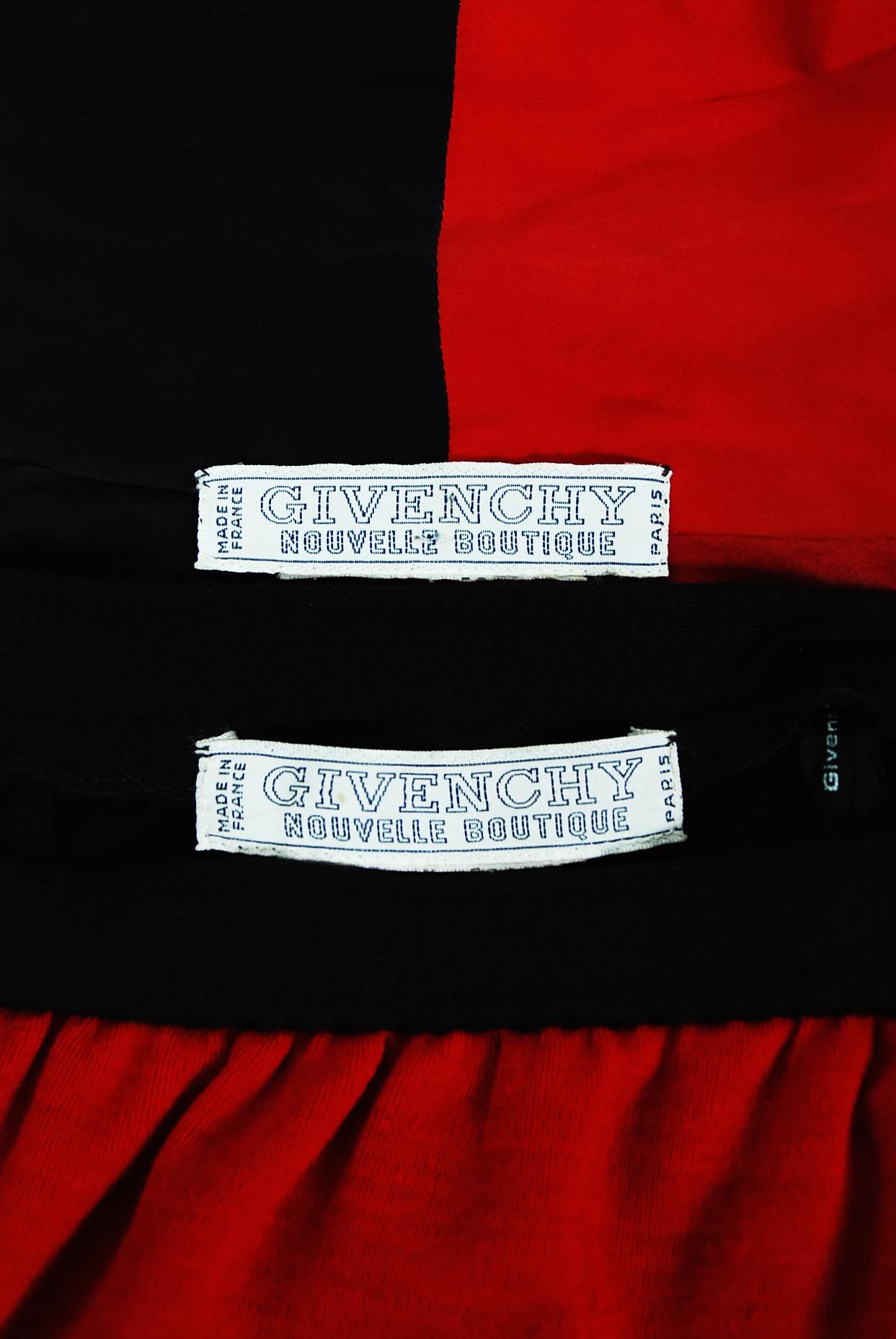 1978 Givenchy Boutique Black Red Black-Color Silk Bow Blouse & Wool Maxi Skirt 4