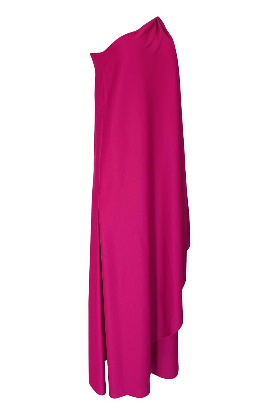 1978 Halston Pink One Shoulder Draped Jersey Dress In Excellent Condition In Rockwood, ON