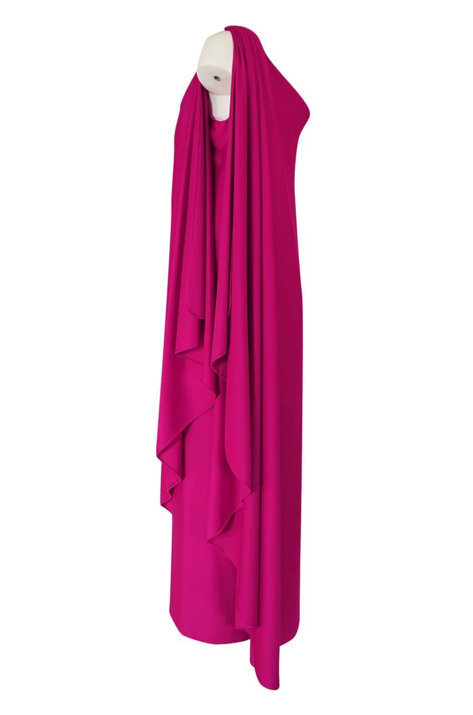 1978 Halston Pink One Shoulder Draped Jersey Dress 2