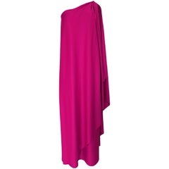 1978 Halston Pink One Shoulder Draped Jersey Dress