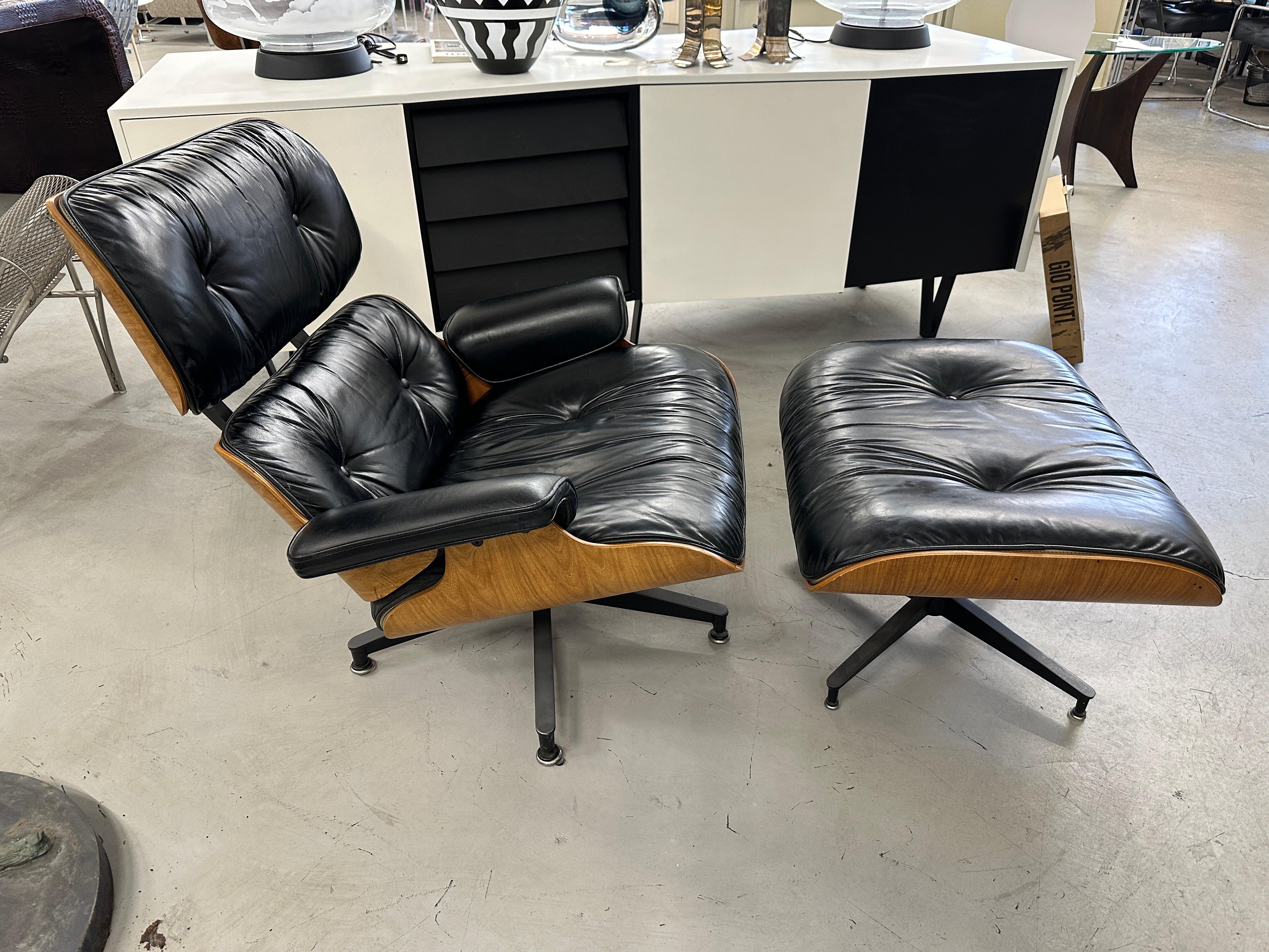 A lovely classic 670/71 Charles and Ray Eames lounge chair and ottoman. Produced by Herman Miller in 1978, the chair and ottoman both have paper labels as well as the Herman Miller label.  This set is from an estate that also had the matching chair
