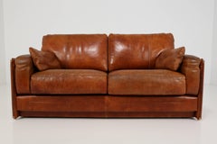 1978 Italian Vintage Baxter Bull Sofa en cuir dans un aspect usagé dégradé