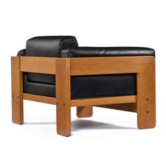 1978 Knoll International Bastiano Oak Set di poltrone in pelle nera