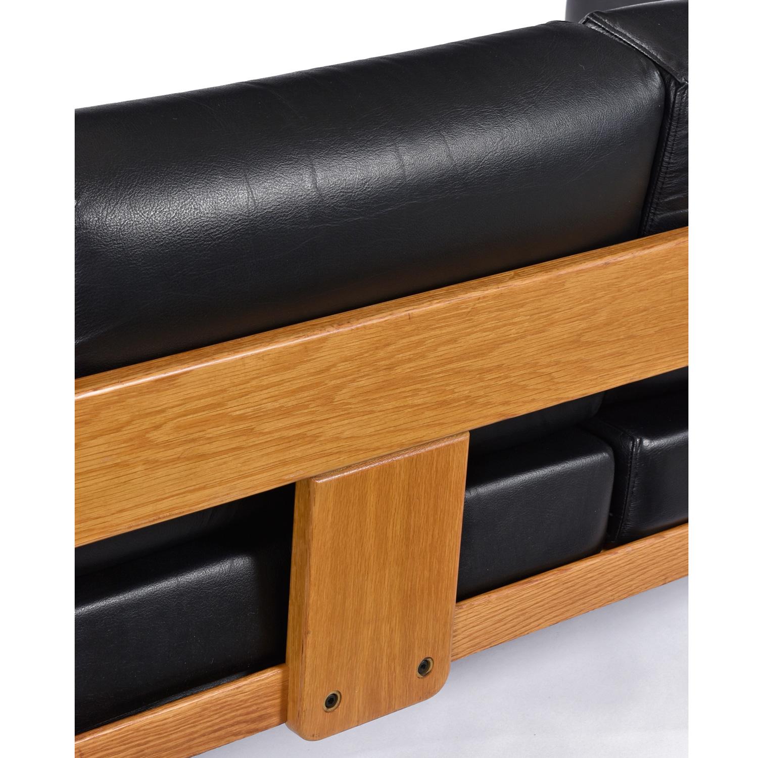 1978 Knoll International Bastiano Oak Black Leather Sofa 1