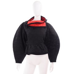 1978 Lanvin Vintage Quilted Black and Red Jacket With Statement Sleeves