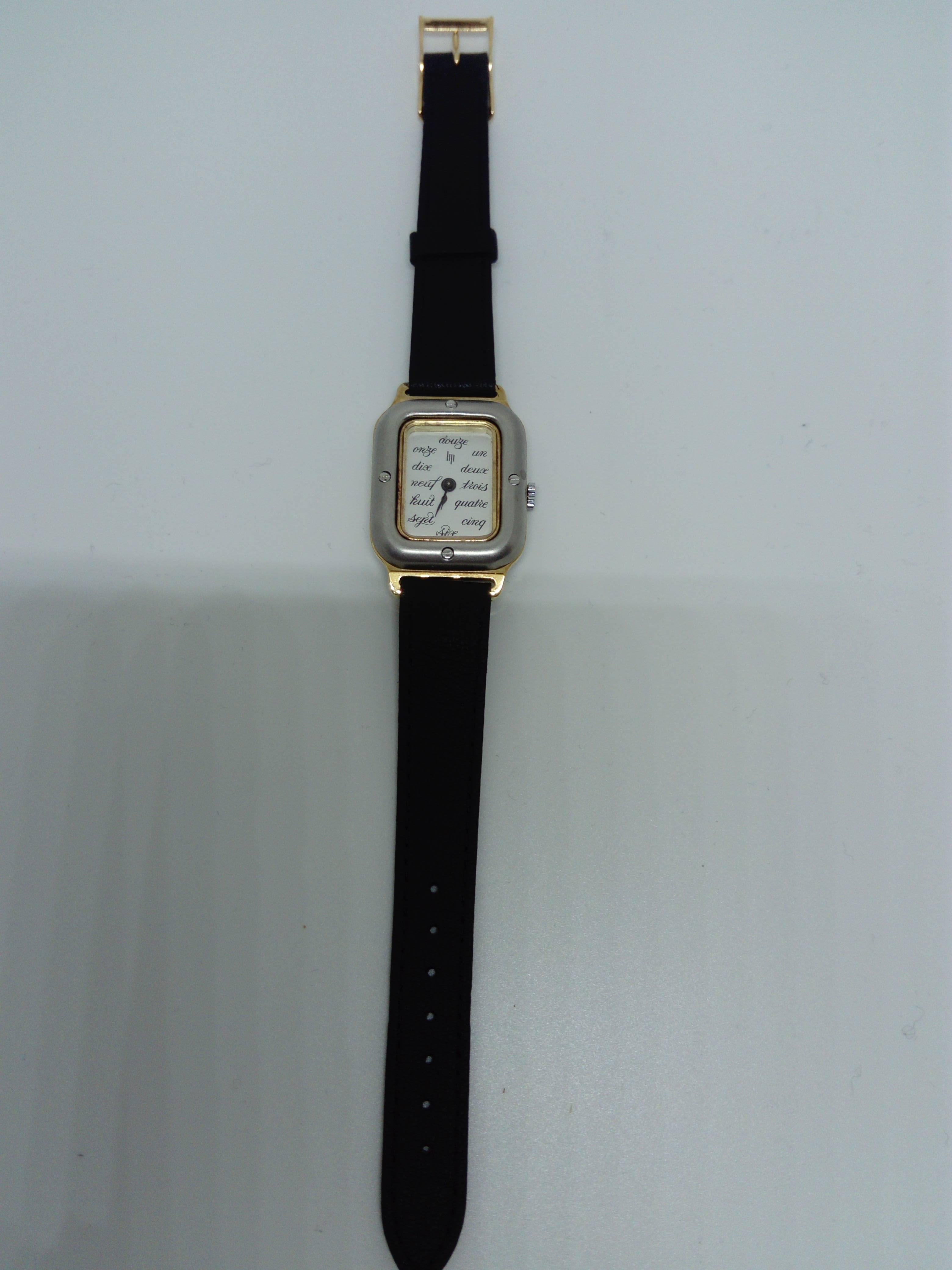 Lip
Design watch, Marc Held
Circa 1978
Gold and steel. Leather strap.
New from stock
25 x 32 mm
1 year warranty
Rare