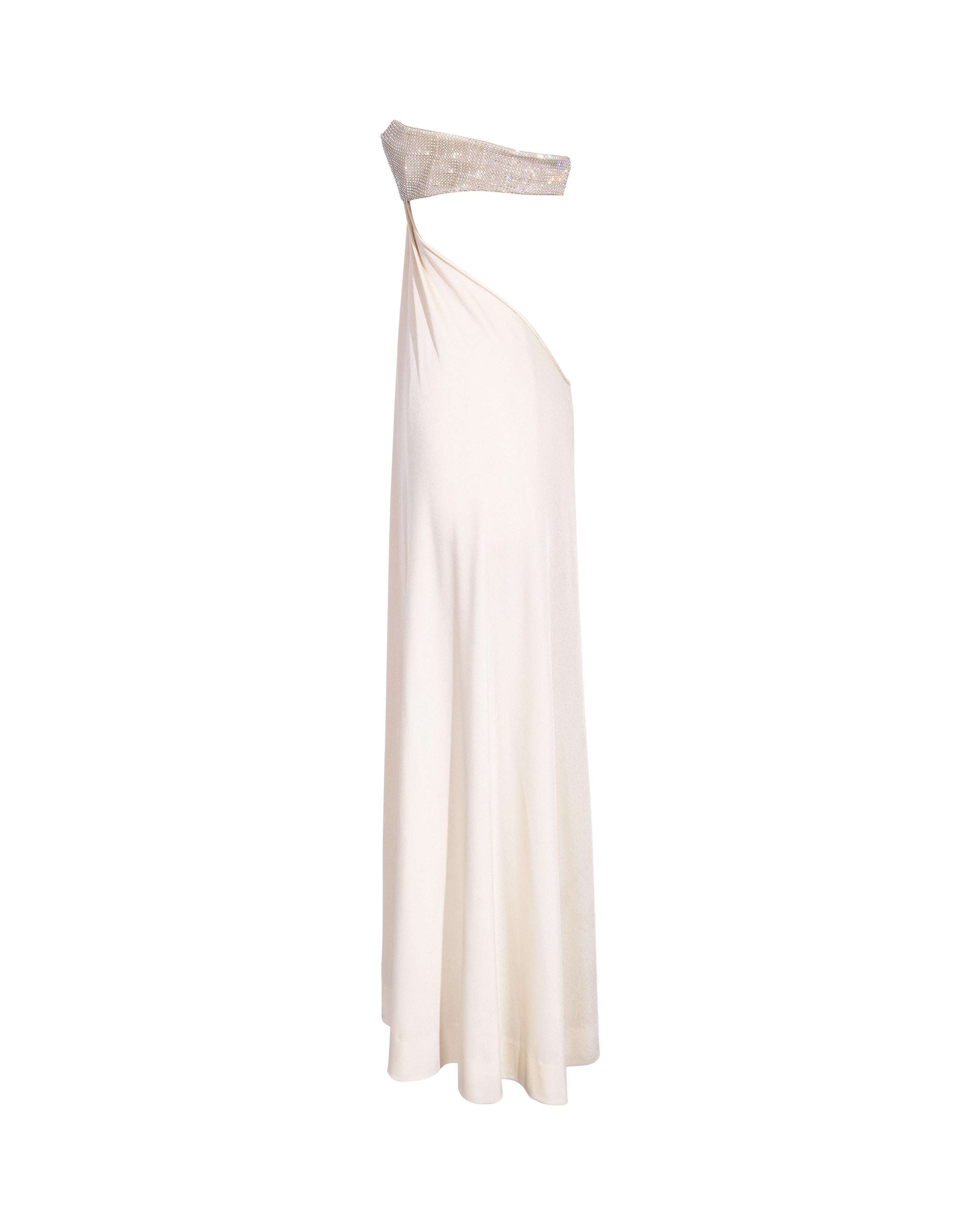 Women's 1978 Loris Azzaro White Gown with Crystal Cutout Bodice