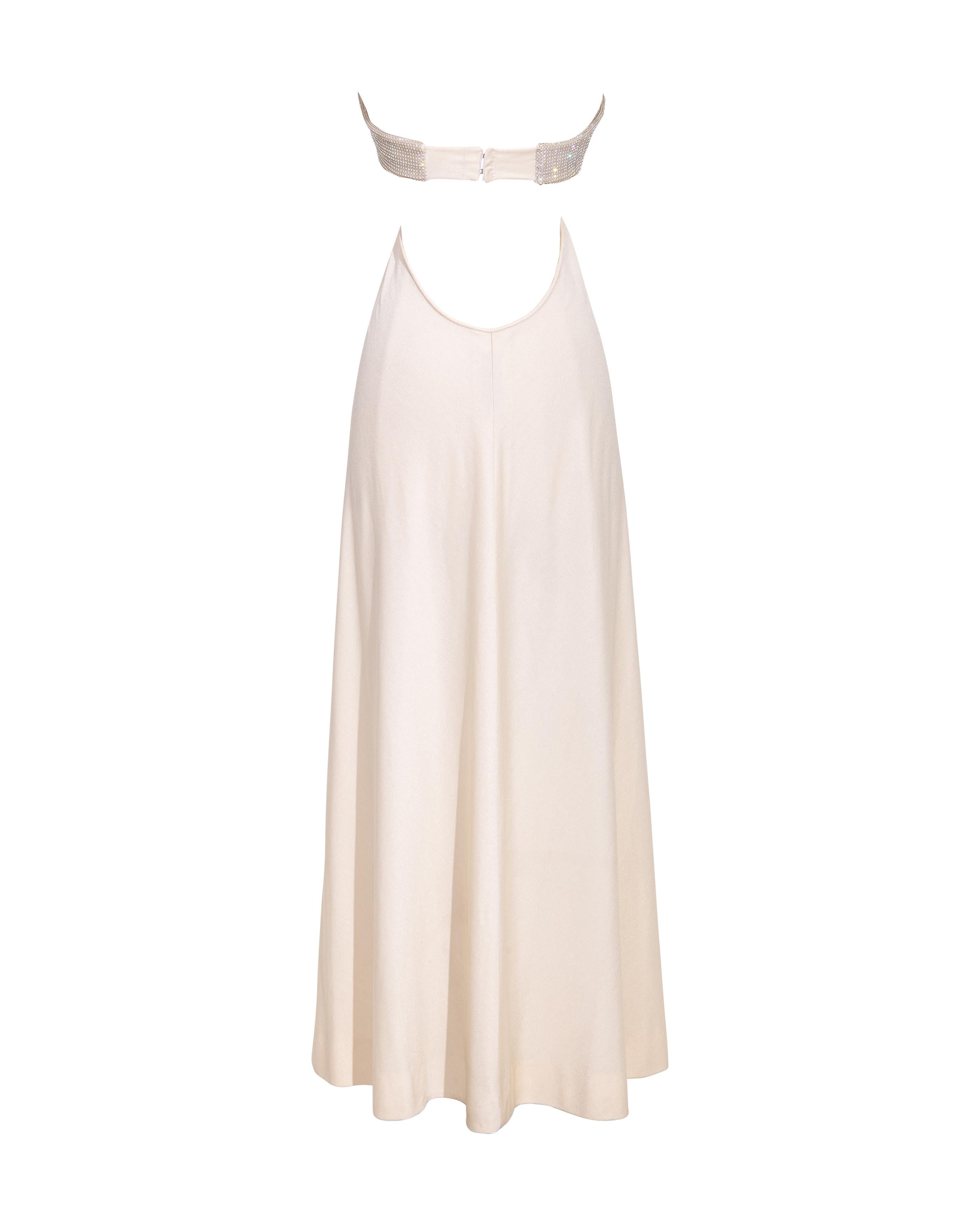 1978 Loris Azzaro White Gown with Crystal Cutout Bodice 1