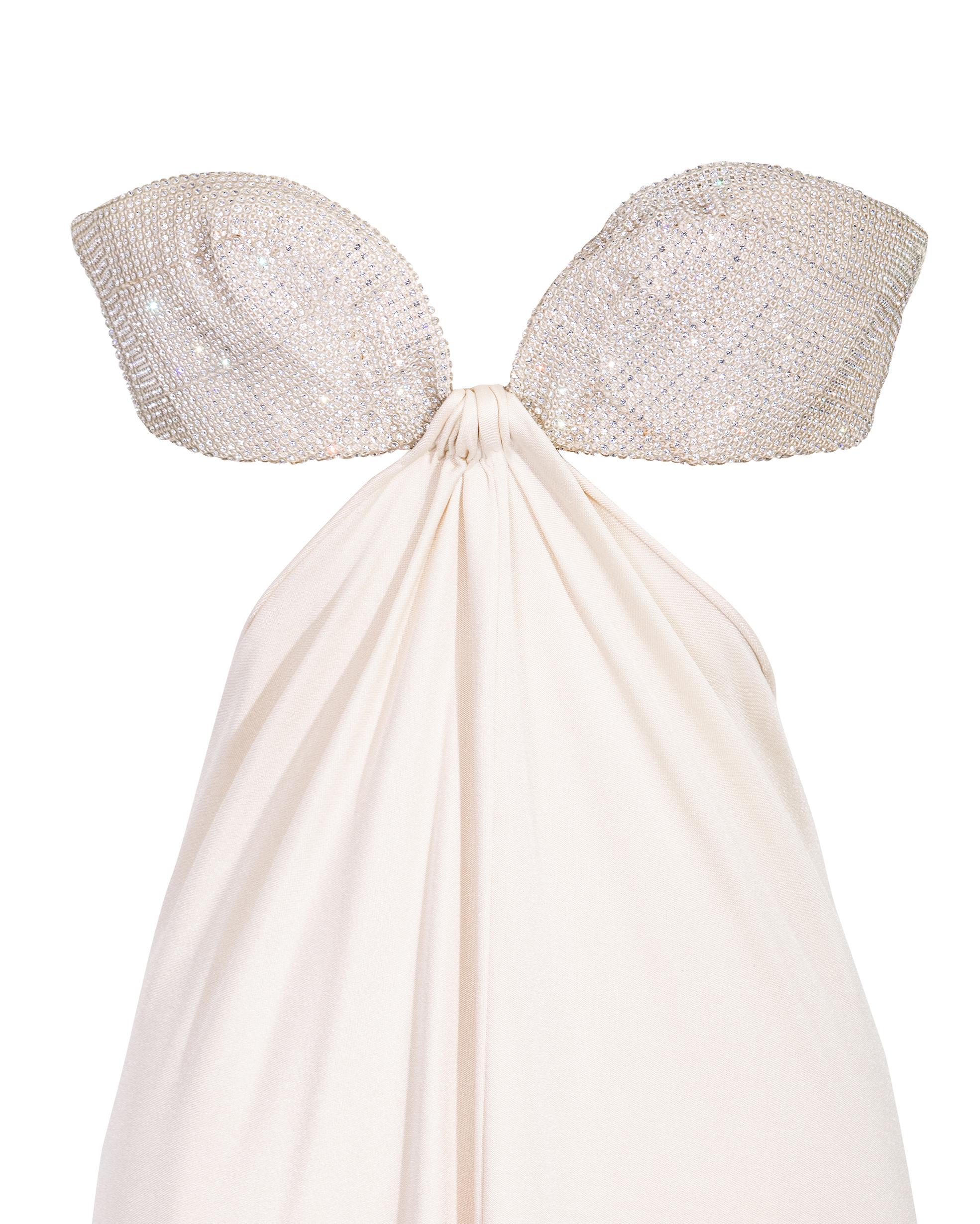 1978 Loris Azzaro White Gown with Crystal Cutout Bodice 4
