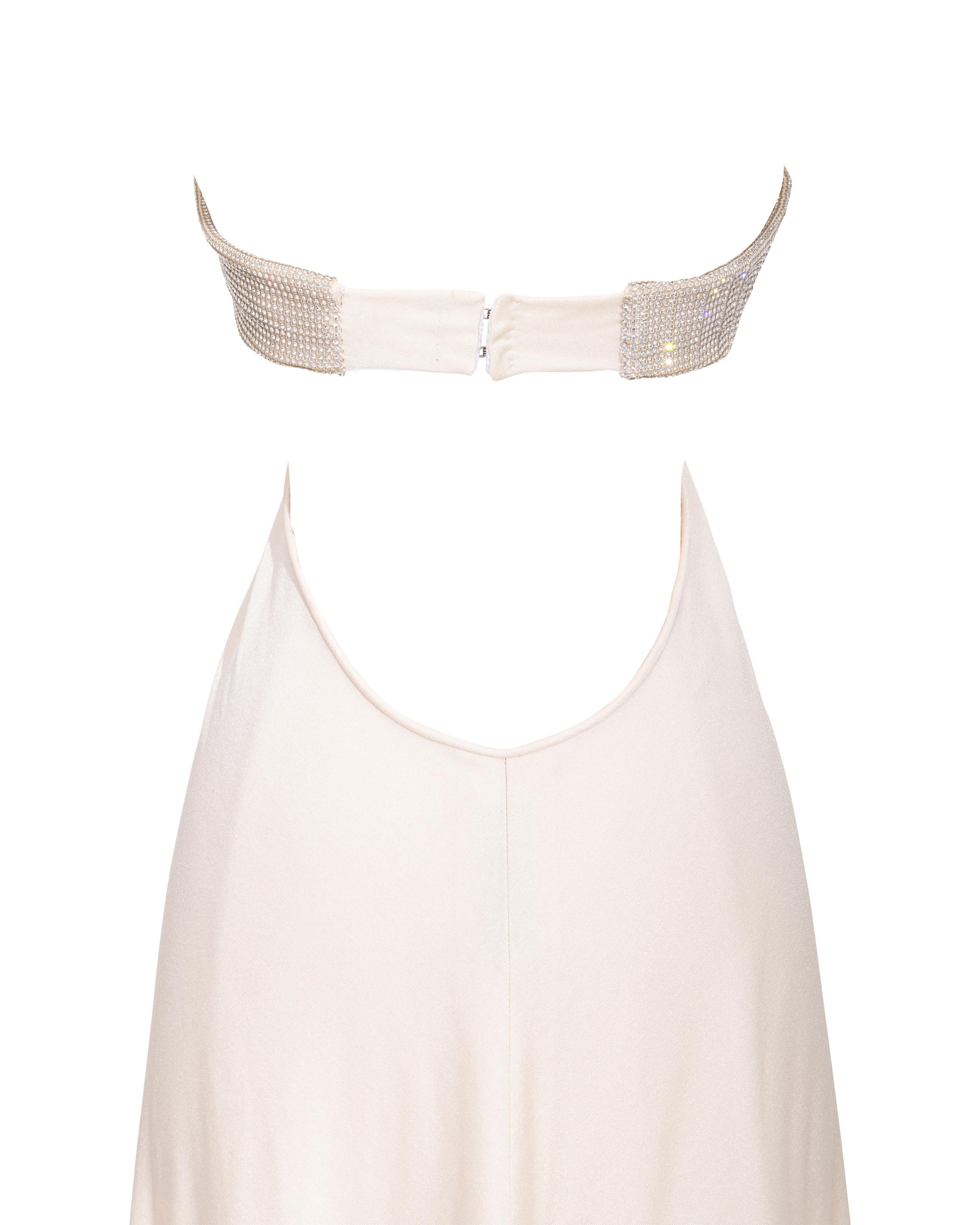 1978 Loris Azzaro White Gown with Crystal Cutout Bodice 5