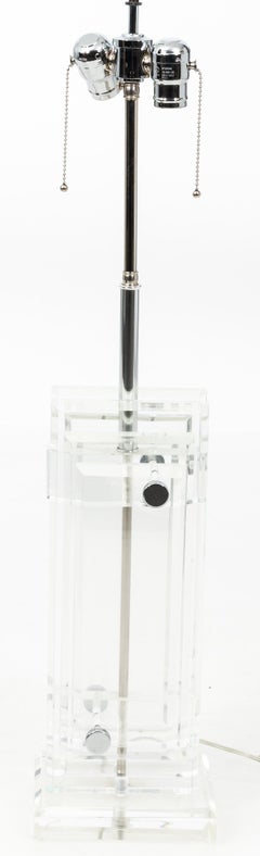 1978, Lucite Geometric Table Lamp with Custom Shade