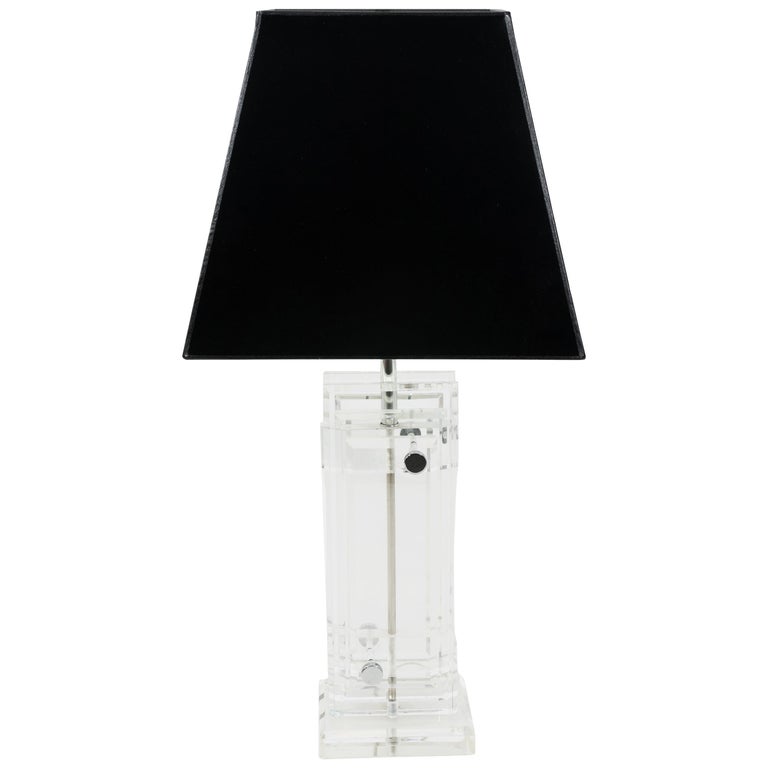 1978 Lucite Geometric Table Lamp with Custom Shade For Sale at 1stDibs