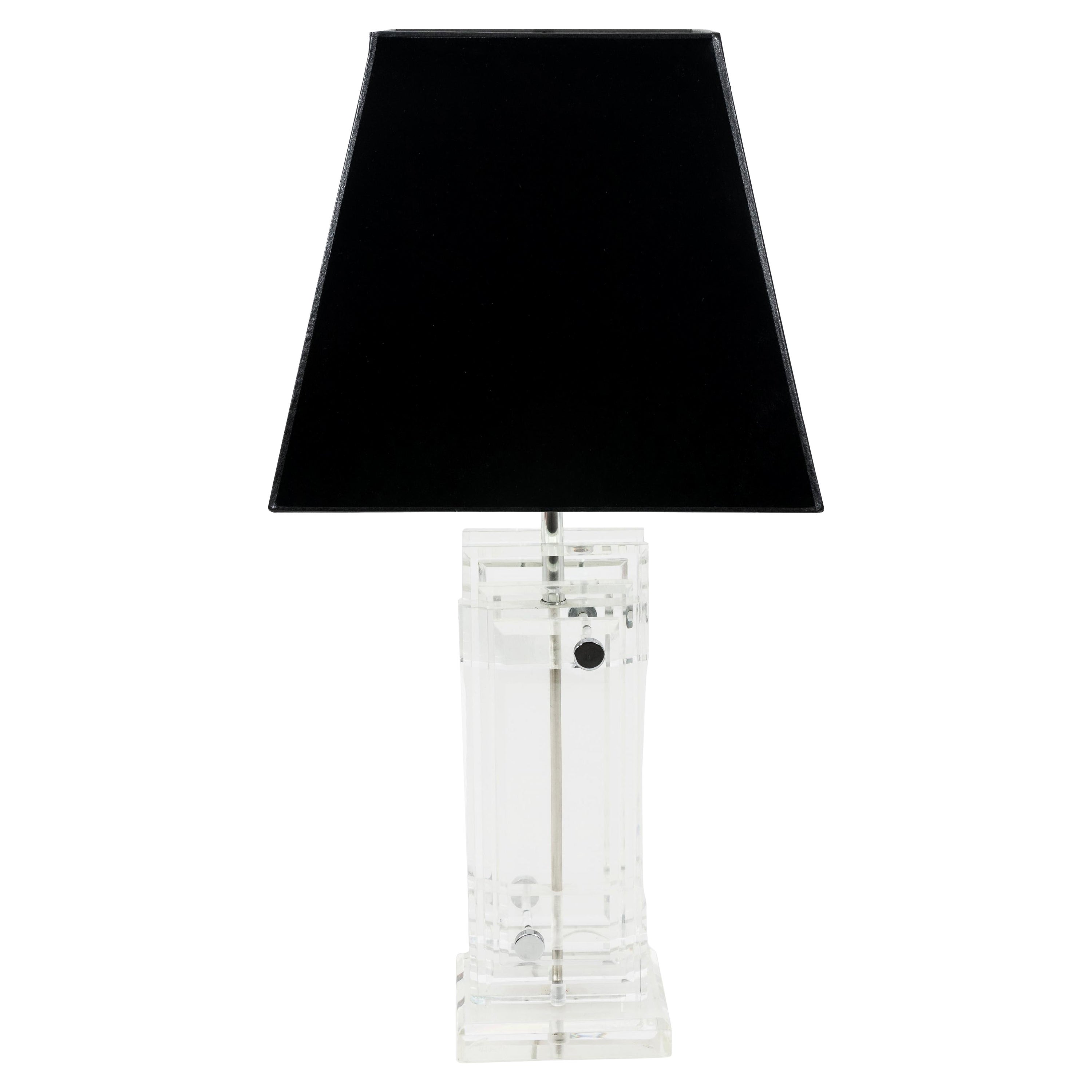 1978, Lucite Geometric Table Lamp with Custom Shade