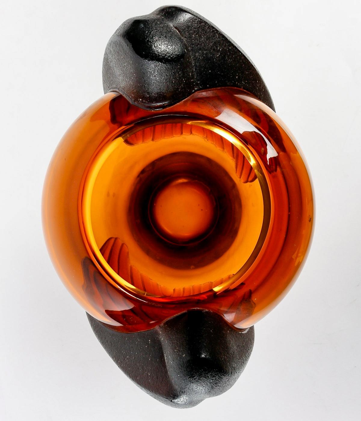 Molded 1978 Marie Claud Lalique - Vase Marrakech Amber Crystal
