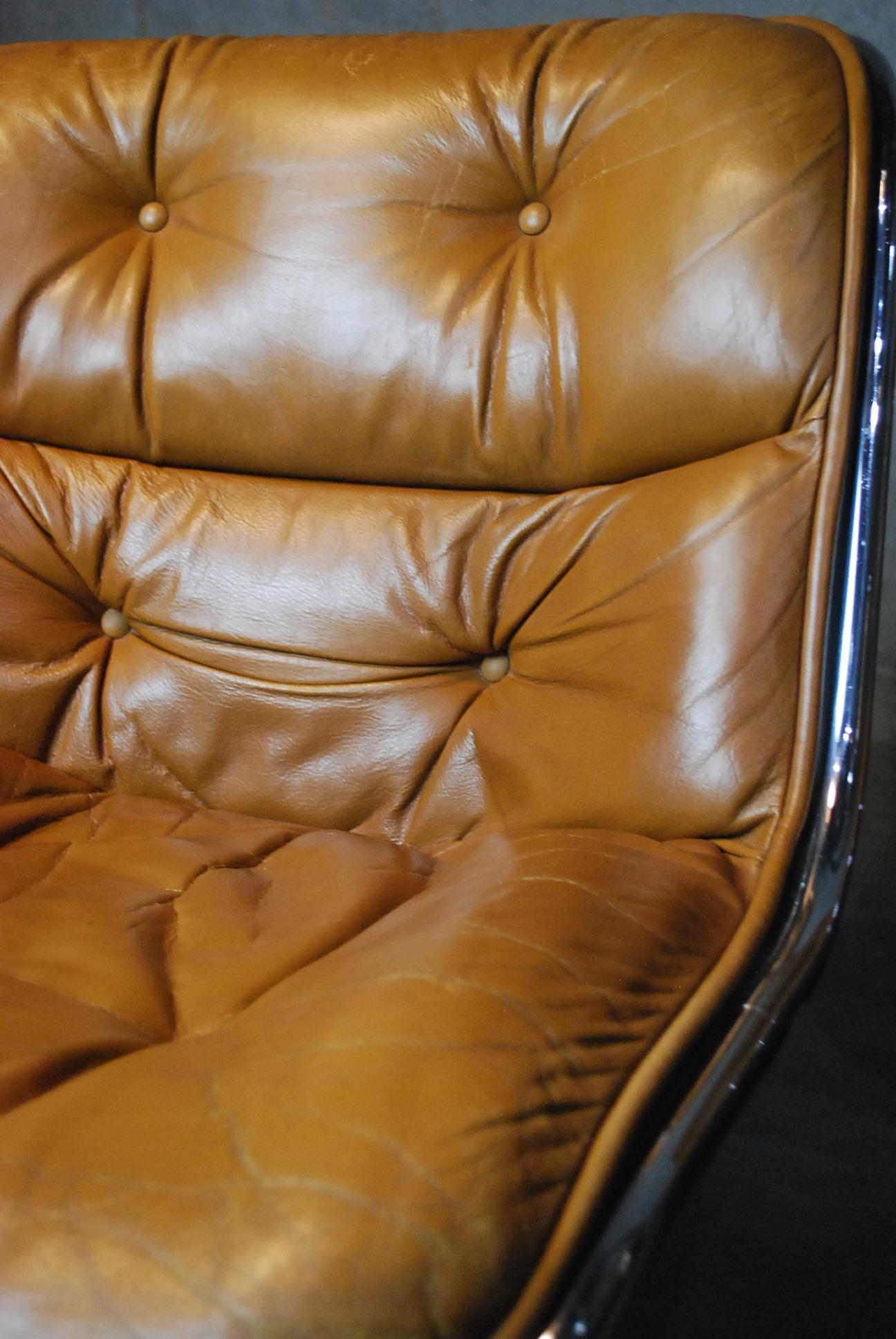 Set of executive leather chairs. Designed by Charles Pollock for Knoll. Tagged and in excellent condition. Great set of kitchen chairs as well.

Sold as a set. You need to take all four 

It has been more than half a century since the late Charles