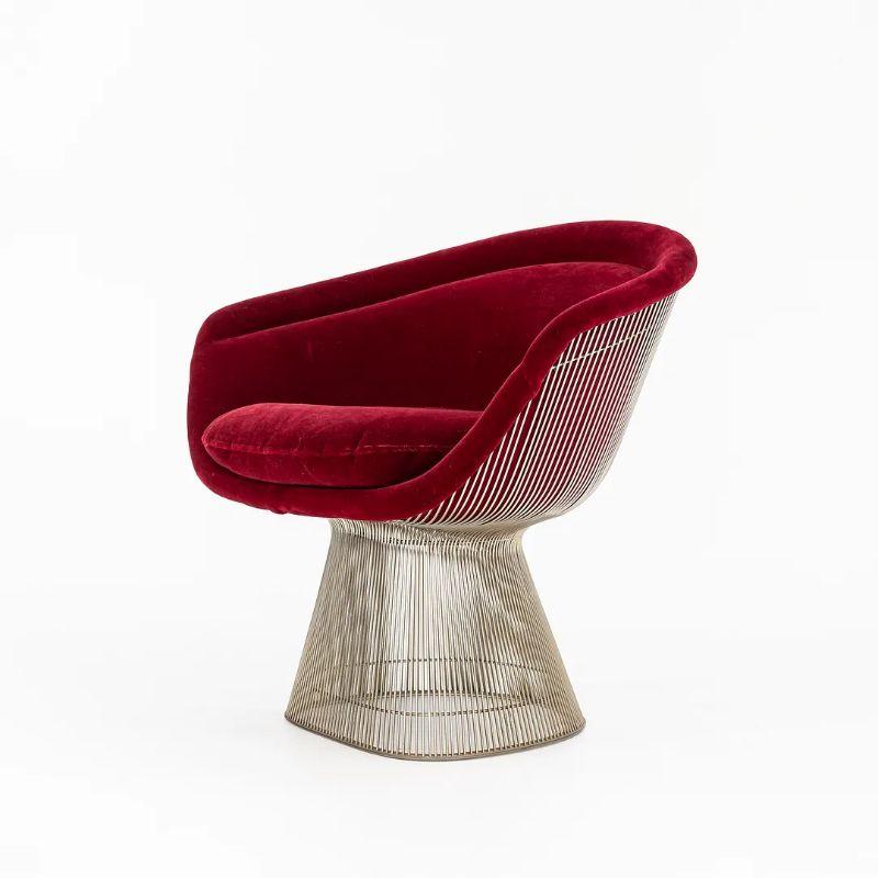 1978 Pair of Warren Platner for Knoll Lounge Chairs in Red Velvet and Nickel For Sale 3