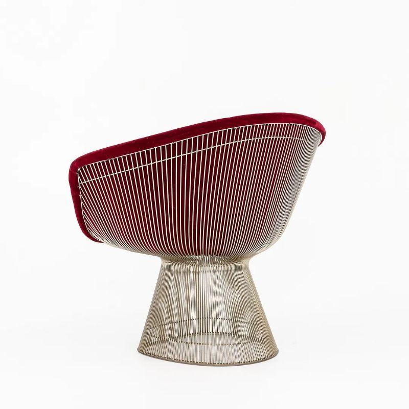 1978 Pair of Warren Platner for Knoll Lounge Chairs in Red Velvet and Nickel For Sale 5