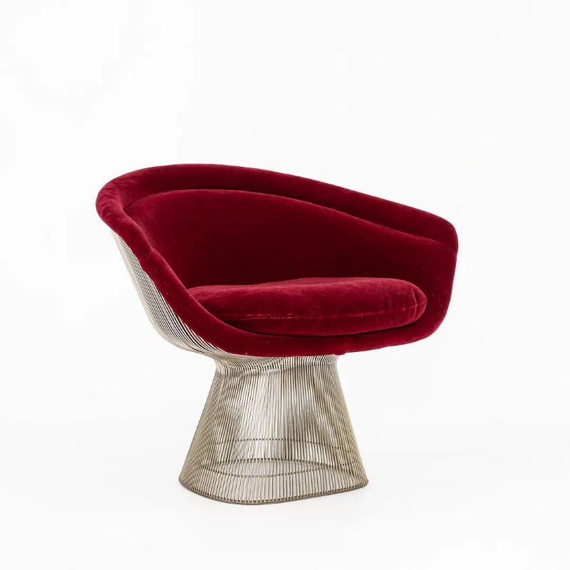 Steel 1978 Pair of Warren Platner for Knoll Lounge Chairs in Red Velvet and Nickel For Sale