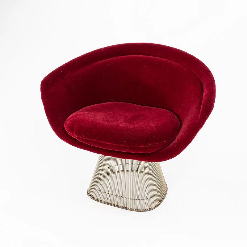 1978 Pair of Warren Platner for Knoll Lounge Chairs in Red Velvet and Nickel For Sale 1