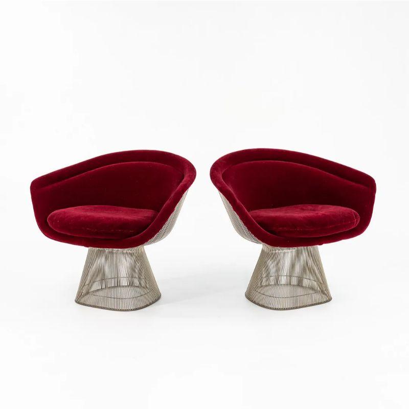 1978 Pair of Warren Platner for Knoll Lounge Chairs in Red Velvet and Nickel For Sale 2