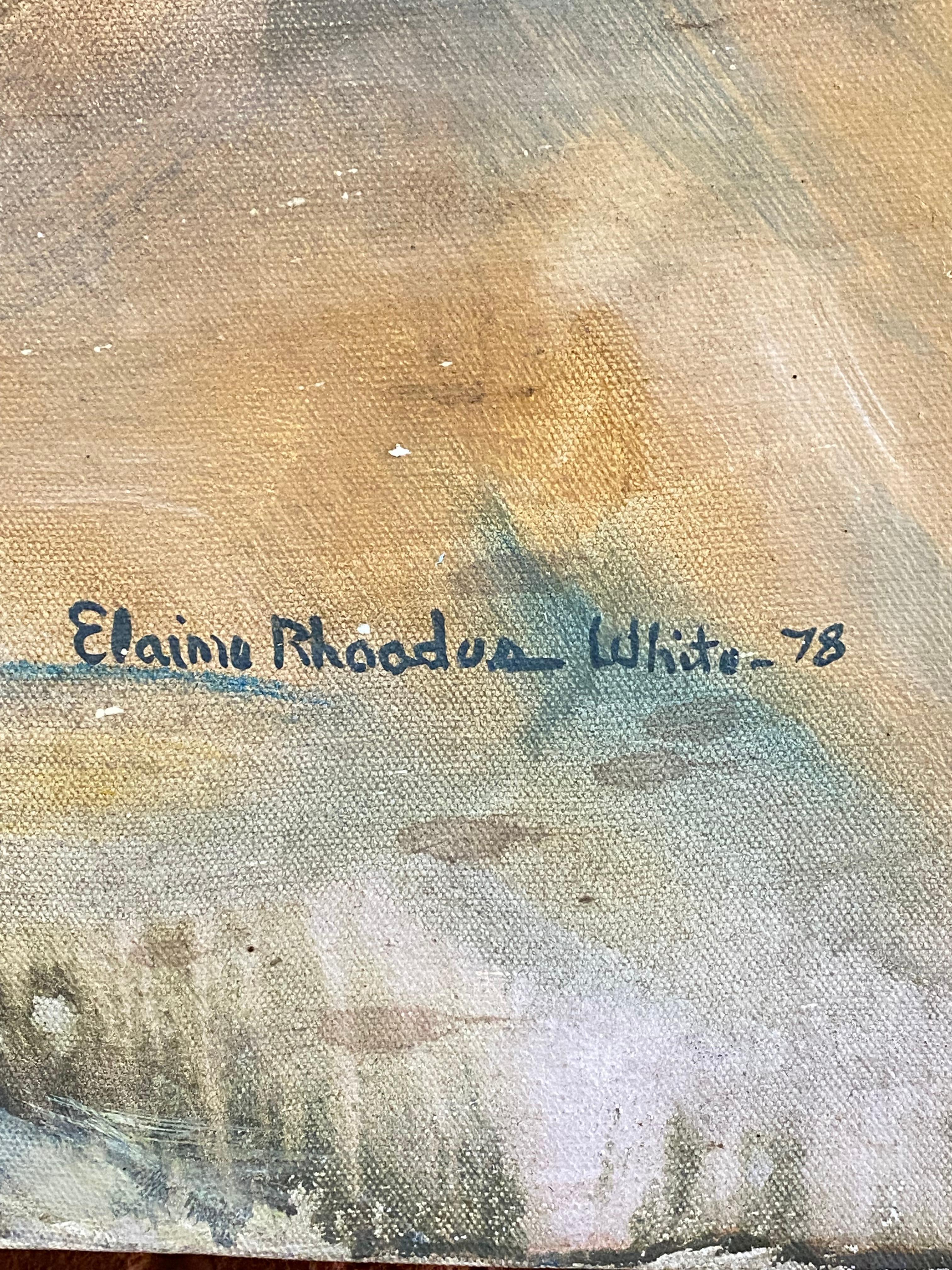 American 1978 Post Modern Elaine Rhoades White Wild Horses Painting