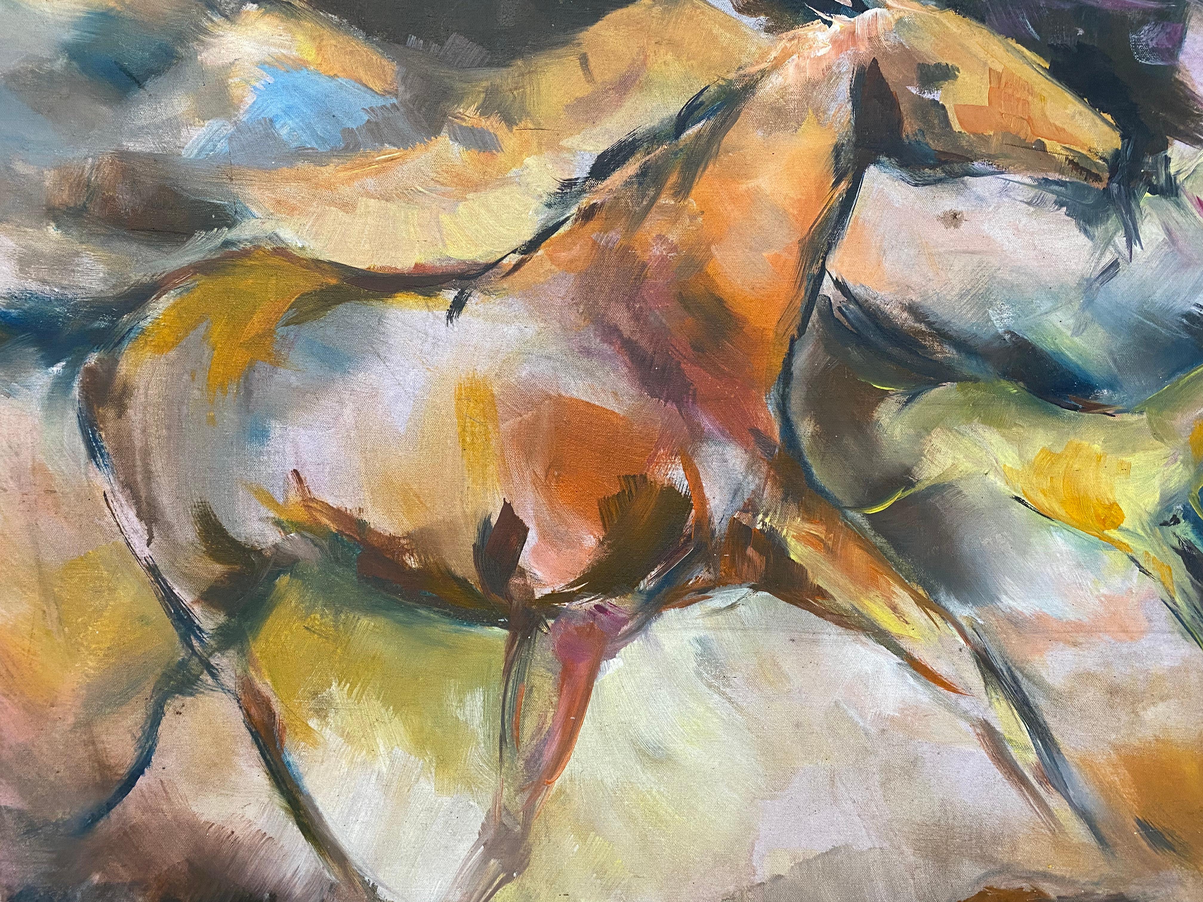 Canvas 1978 Post Modern Elaine Rhoades White Wild Horses Painting
